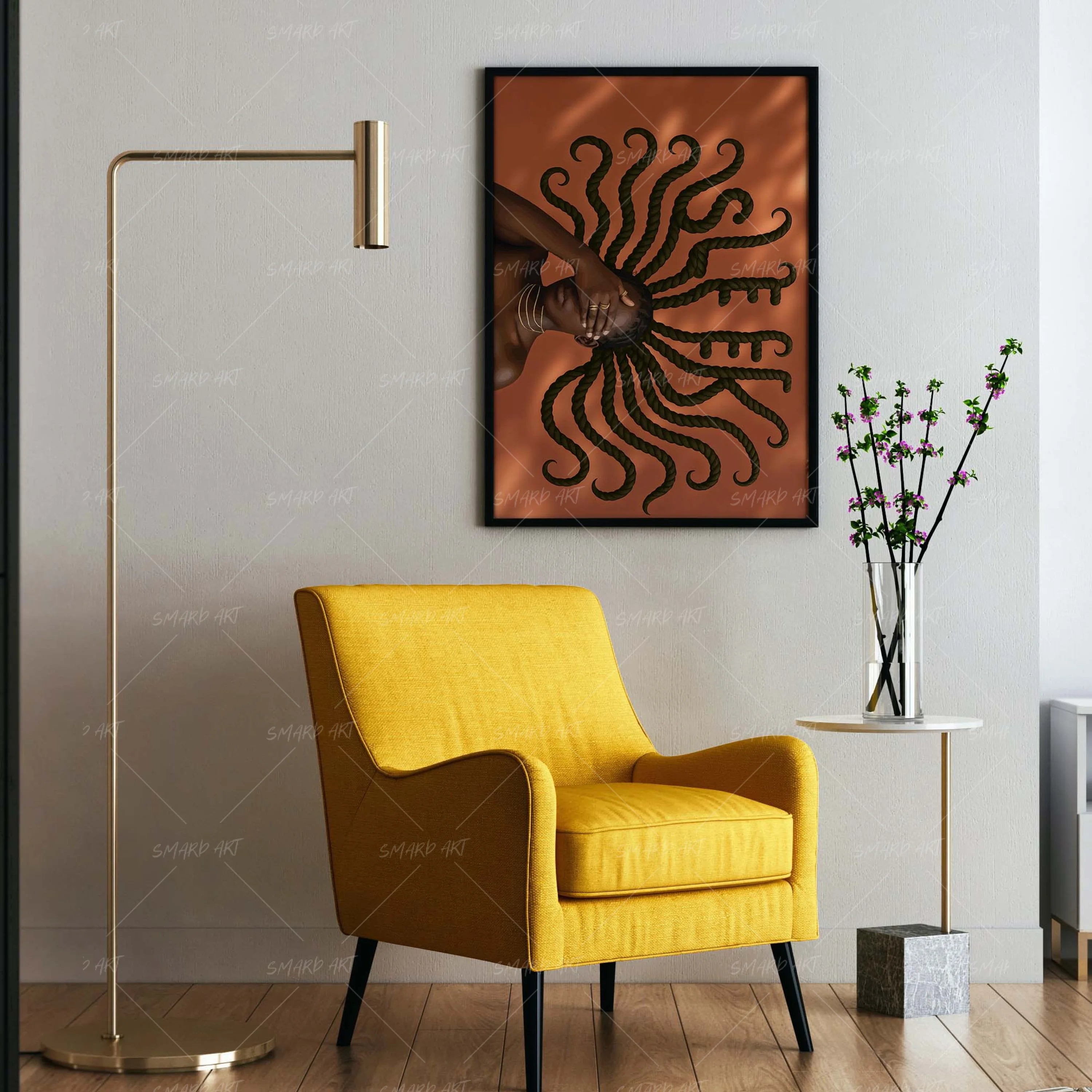 Sleek-wall art print featuring decorative artistic design suitable for living rooms, offices, and schools by SmardArt. Elevate your space with Black wall art that speaks to culture, identity, and creativity. At Smard, we celebrate artistry made with melanin, bringing powerful and inspiring designs to life.