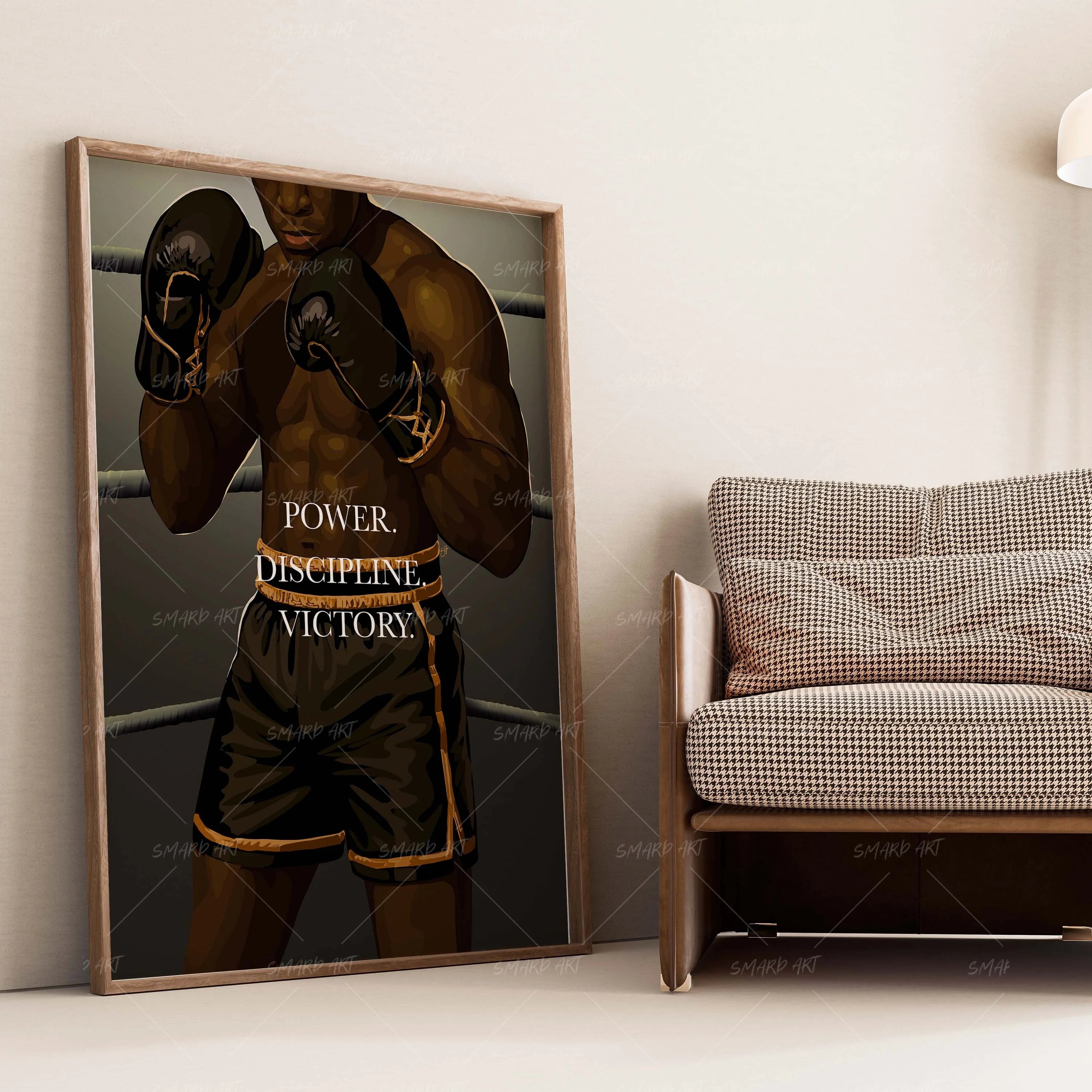 Fight Night-wall art print featuring decorative artistic design suitable for living rooms, offices, and schools by SmardArt. Elevate your space with Black wall art that speaks to culture, identity, and creativity. At Smard, we celebrate artistry made with melanin, bringing powerful and inspiring designs to life.