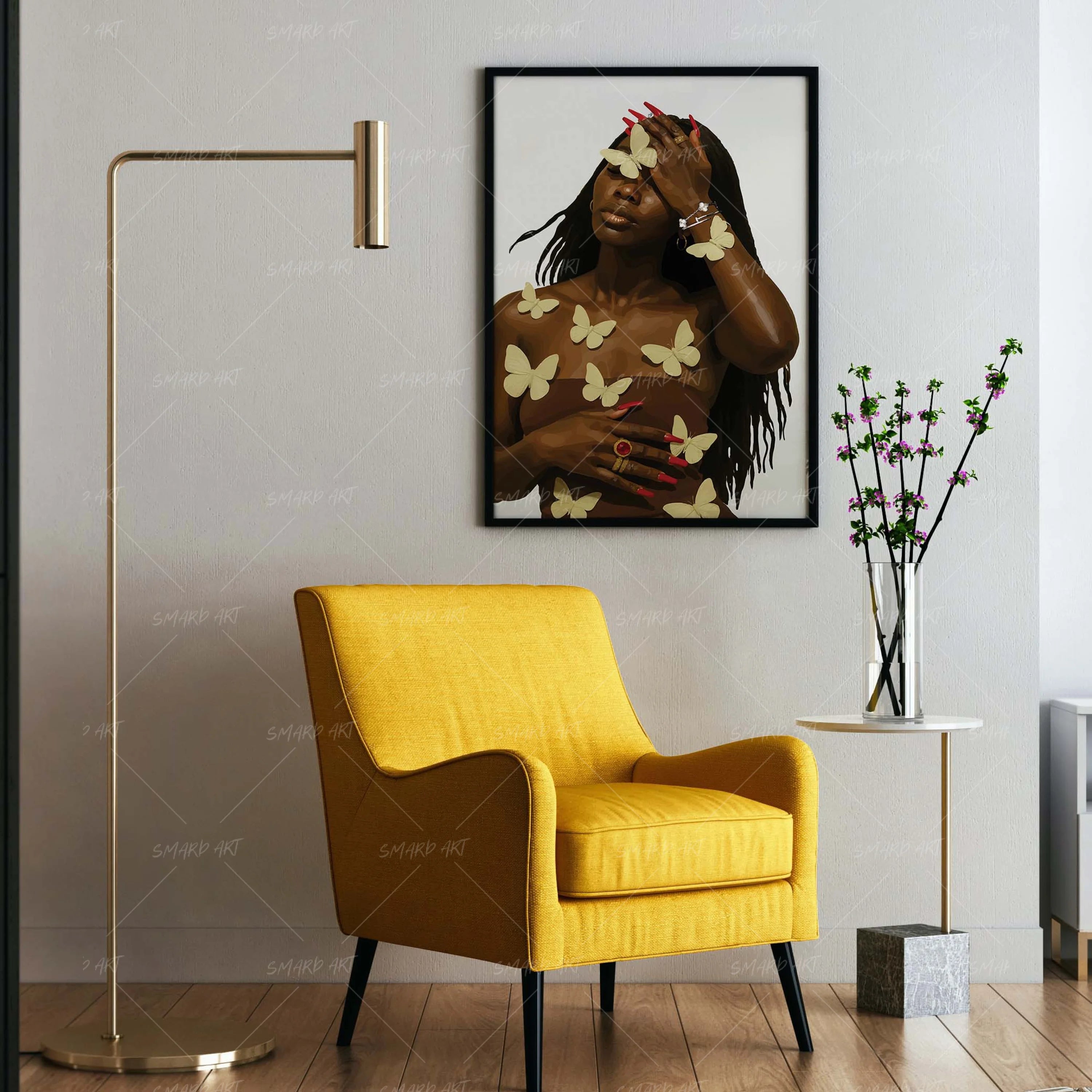 Soft Wings-wall art print featuring decorative artistic design suitable for living rooms, offices, and schools by SmardArt. Elevate your space with Black wall art that speaks to culture, identity, and creativity. At Smard, we celebrate artistry made with melanin, bringing powerful and inspiring designs to life.
