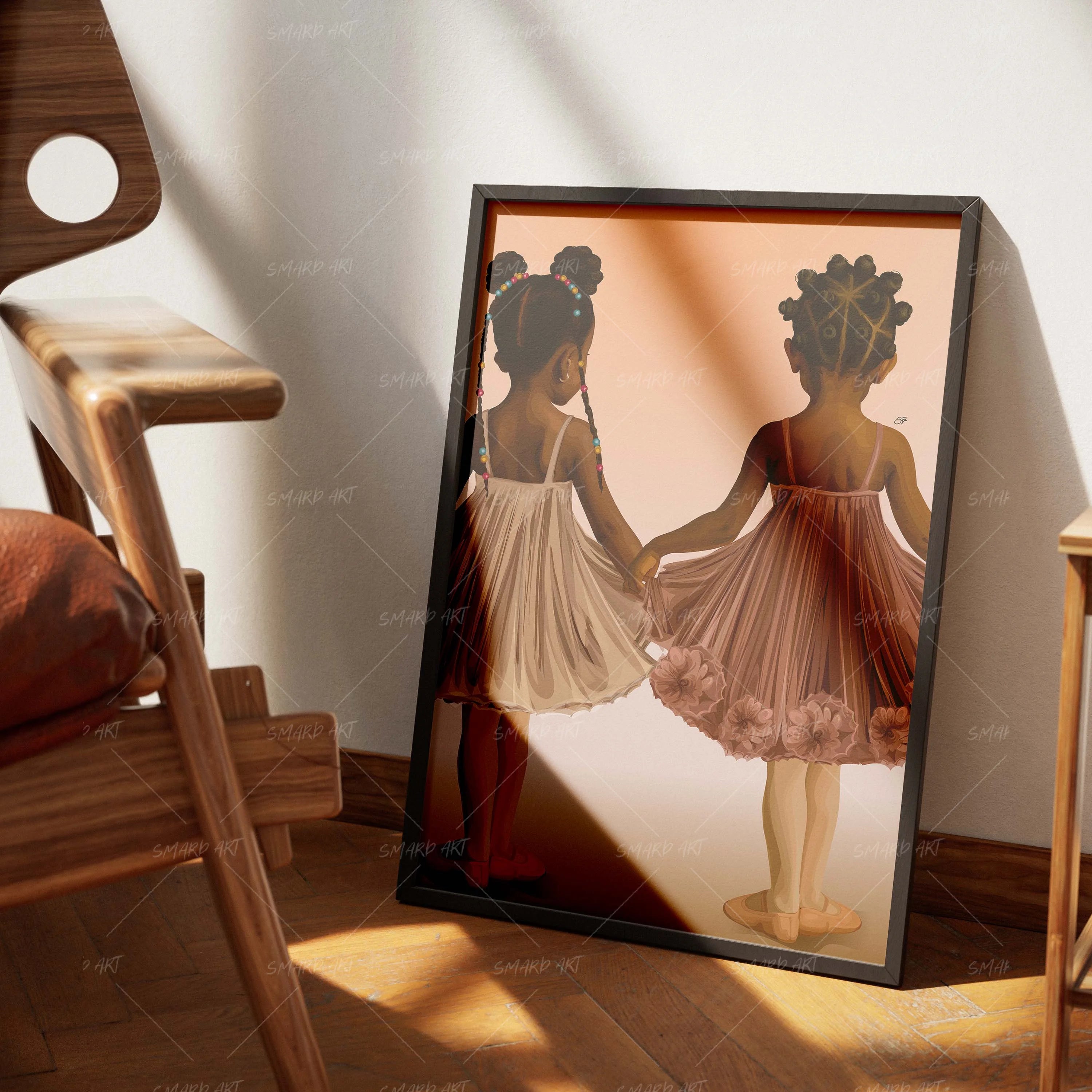 Sister Steps-wall art print featuring decorative artistic design suitable for living rooms, offices, and schools by SmardArt. Elevate your space with Black wall art that speaks to culture, identity, and creativity. At Smard, we celebrate artistry made with melanin, bringing powerful and inspiring designs to life.