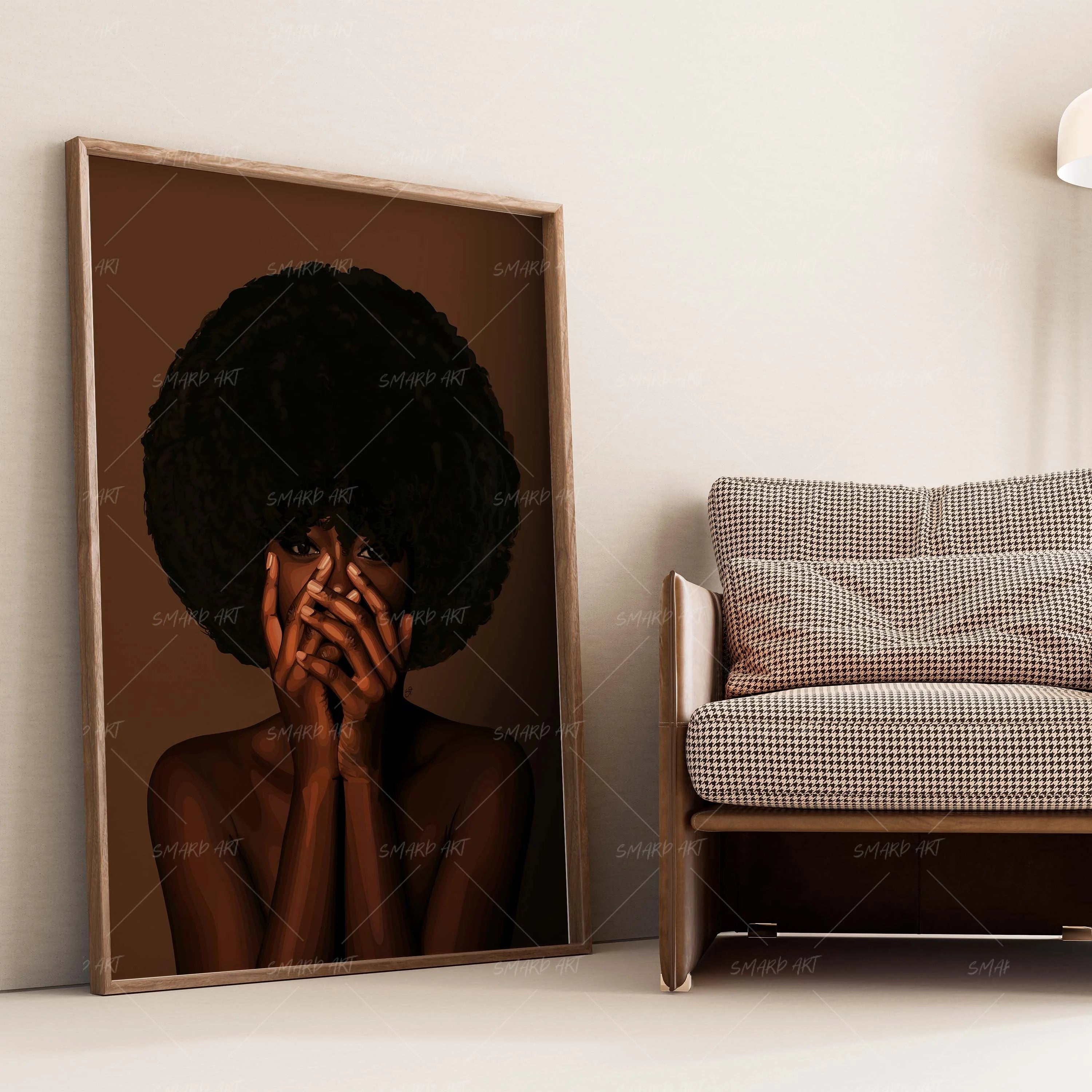 Afro Lady-wall art print featuring decorative artistic design suitable for living rooms, offices, and schools by SmardArt. Elevate your space with Black wall art that speaks to culture, identity, and creativity. At Smard, we celebrate artistry made with melanin, bringing powerful and inspiring designs to life.