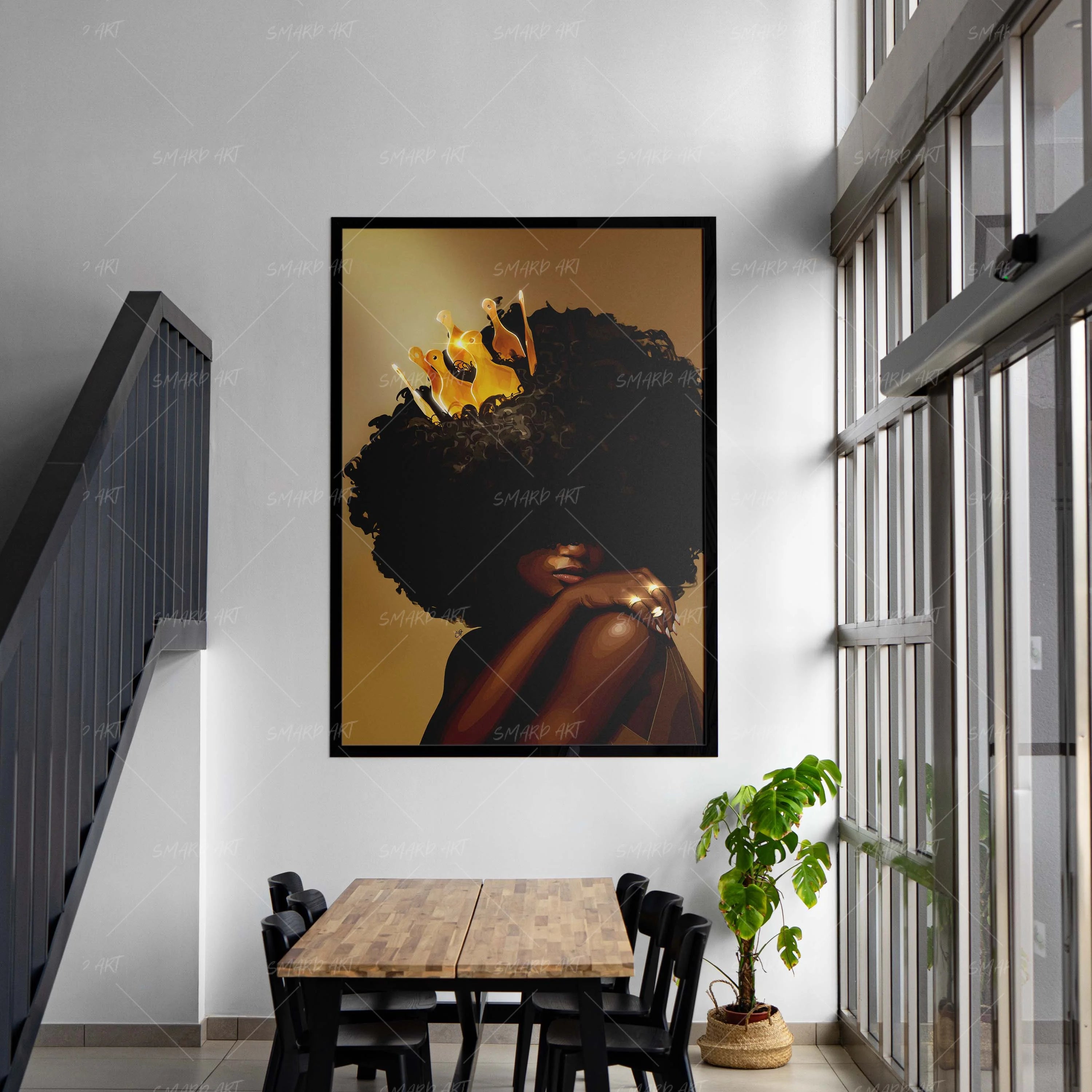 Afro Queen-wall art print featuring decorative artistic design suitable for living rooms, offices, and schools by SmardArt. Elevate your space with Black wall art that speaks to culture, identity, and creativity. At Smard, we celebrate artistry made with melanin, bringing powerful and inspiring designs to life.