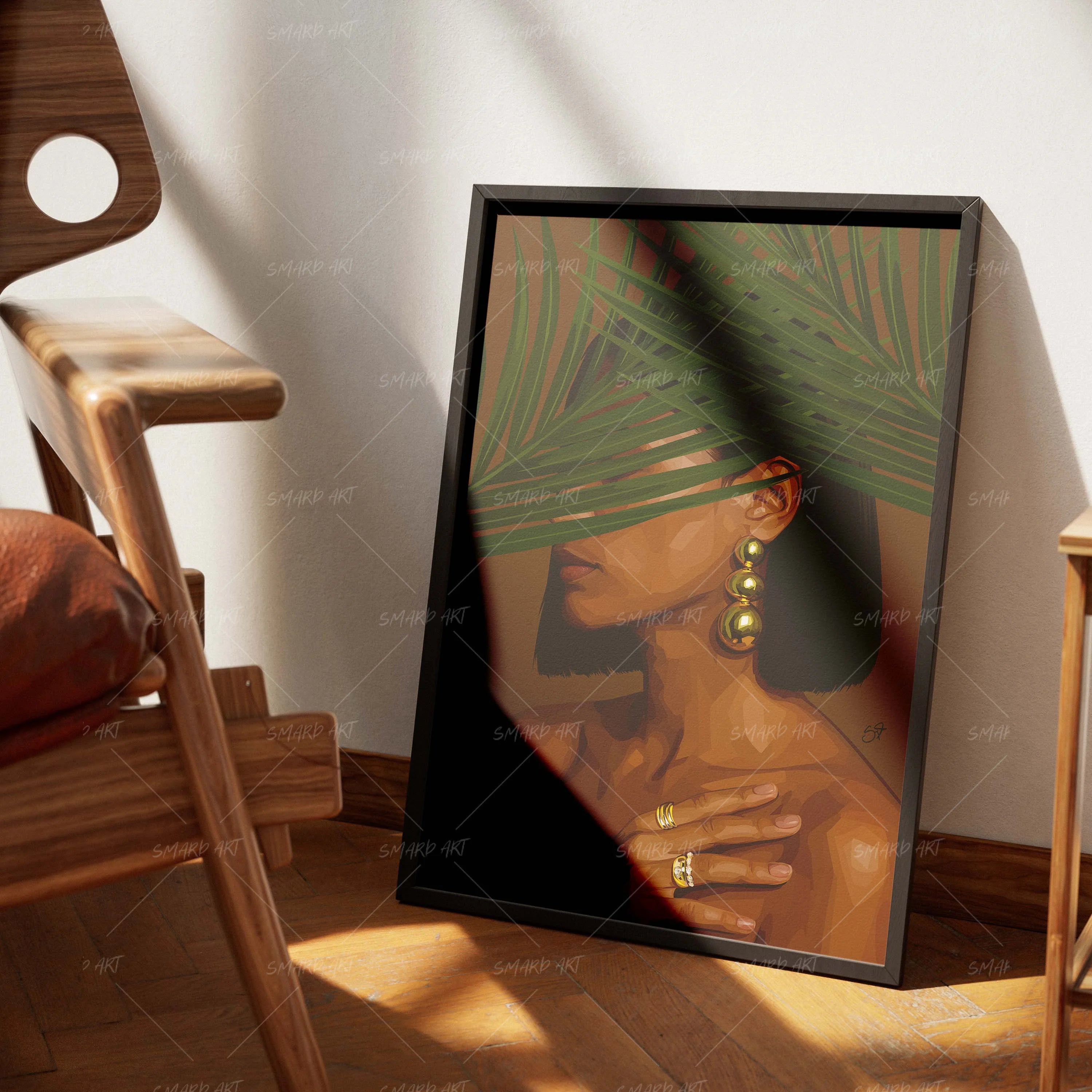 Palm Veil-wall art print featuring decorative artistic design suitable for living rooms, offices, and schools by SmardArt. Elevate your space with Black wall art that speaks to culture, identity, and creativity. At Smard, we celebrate artistry made with melanin, bringing powerful and inspiring designs to life.