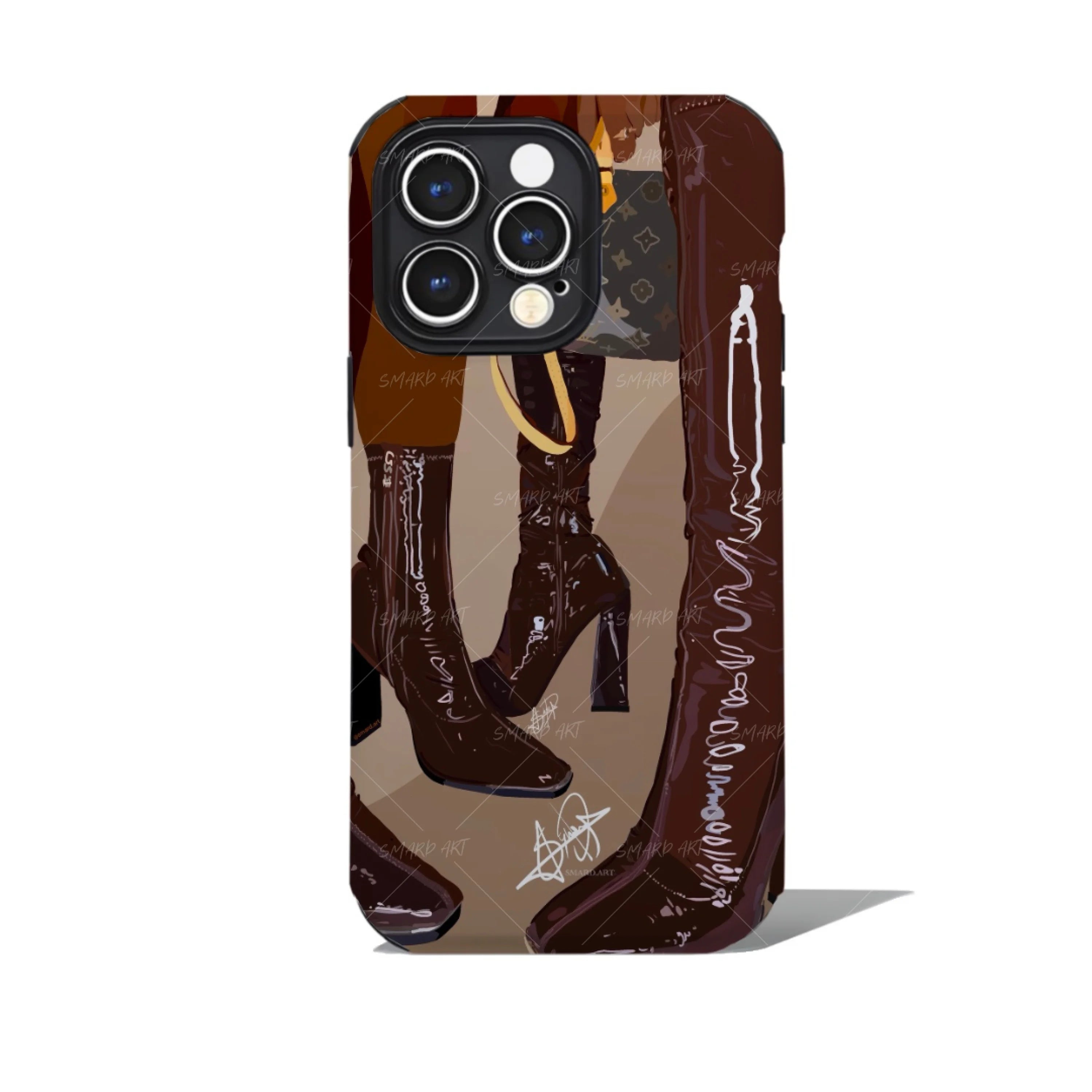 Brown Boots Phone Case-wall art print featuring decorative artistic design suitable for living rooms, offices, and schools by SmardArt