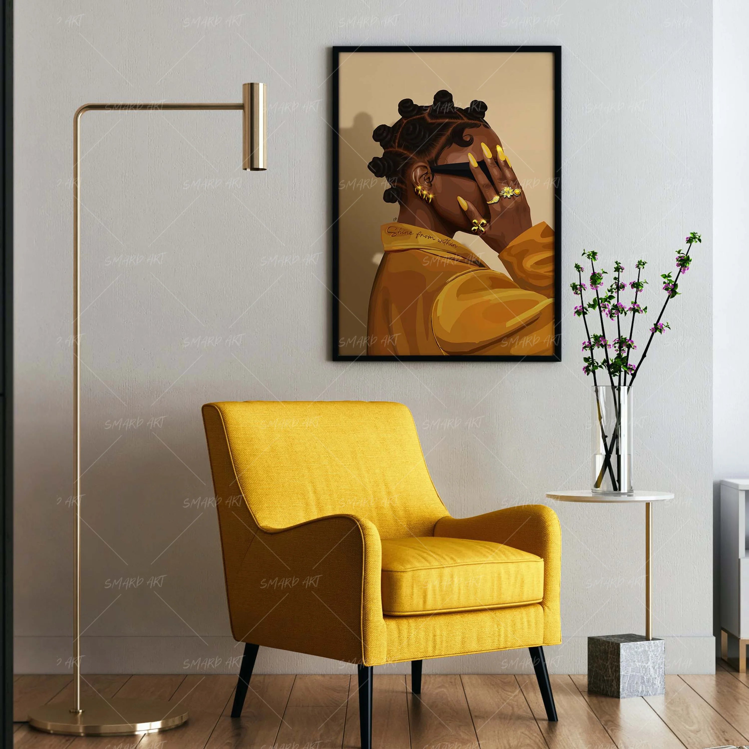 Shades Of Gold-wall art print featuring decorative artistic design suitable for living rooms, offices, and schools by SmardArt. Elevate your space with Black wall art that speaks to culture, identity, and creativity. At Smard, we celebrate artistry made with melanin, bringing powerful and inspiring designs to life.
