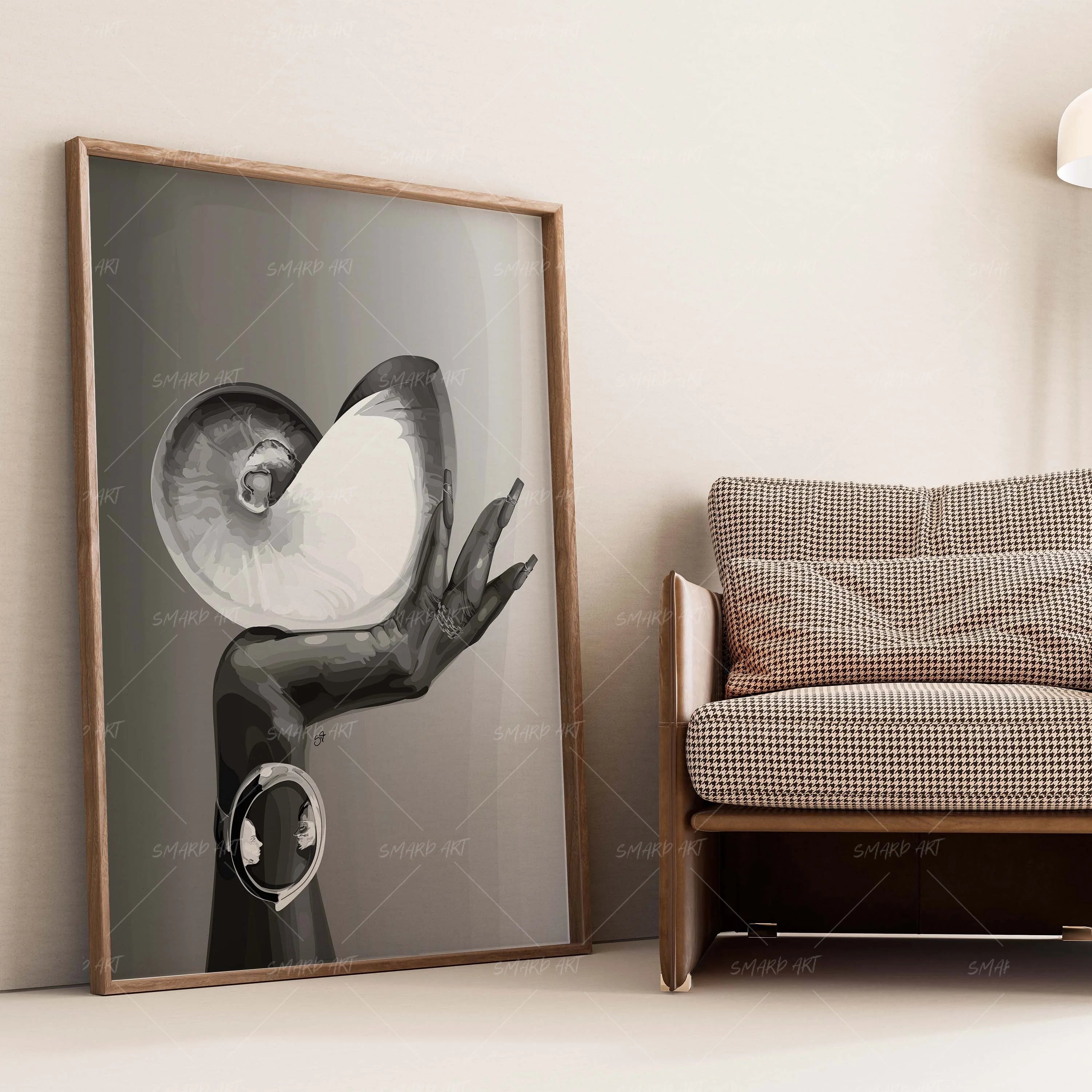 Palm Of The Sea-wall art print featuring decorative artistic design suitable for living rooms, offices, and schools by SmardArt. Elevate your space with Black wall art that speaks to culture, identity, and creativity. At Smard, we celebrate artistry made with melanin, bringing powerful and inspiring designs to life.
