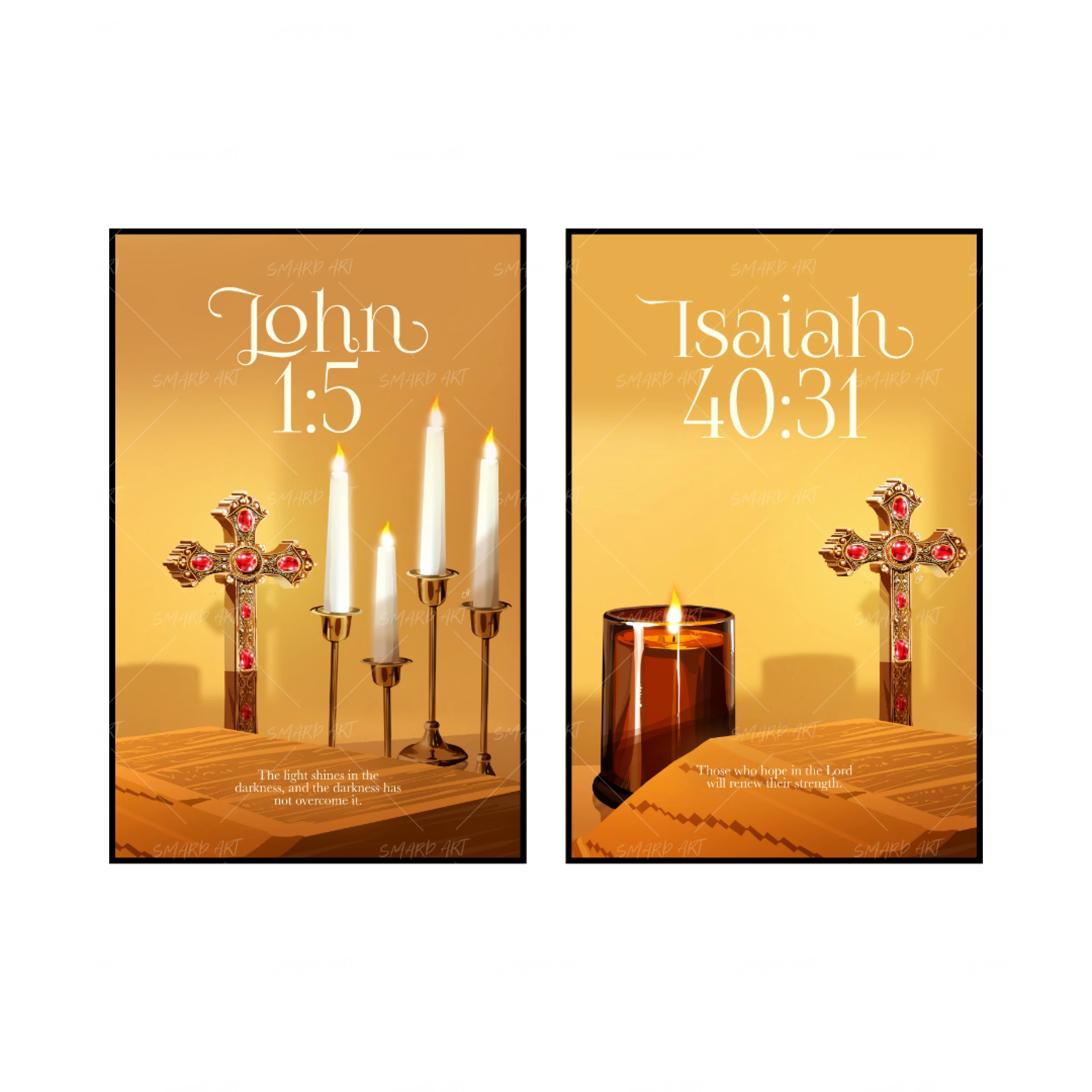 Art Print Bundle : John 1:5 + Isaiah 40:31-wall art print featuring decorative artistic design suitable for living rooms, offices, and schools by SmardArt. Elevate your space with Black wall art that speaks to culture, identity, and creativity. At Smard, we celebrate artistry made with melanin, bringing powerful and inspiring designs to life.