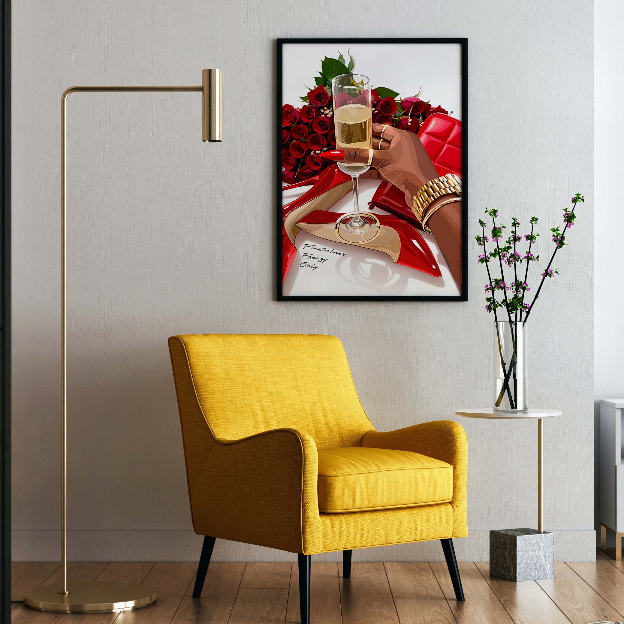 First-Class Energy Only-wall art print featuring decorative artistic design suitable for living rooms, offices, and schools by SmardArt. Elevate your space with Black wall art that speaks to culture, identity, and creativity. At Smard, we celebrate artistry made with melanin, bringing powerful and inspiring designs to life.