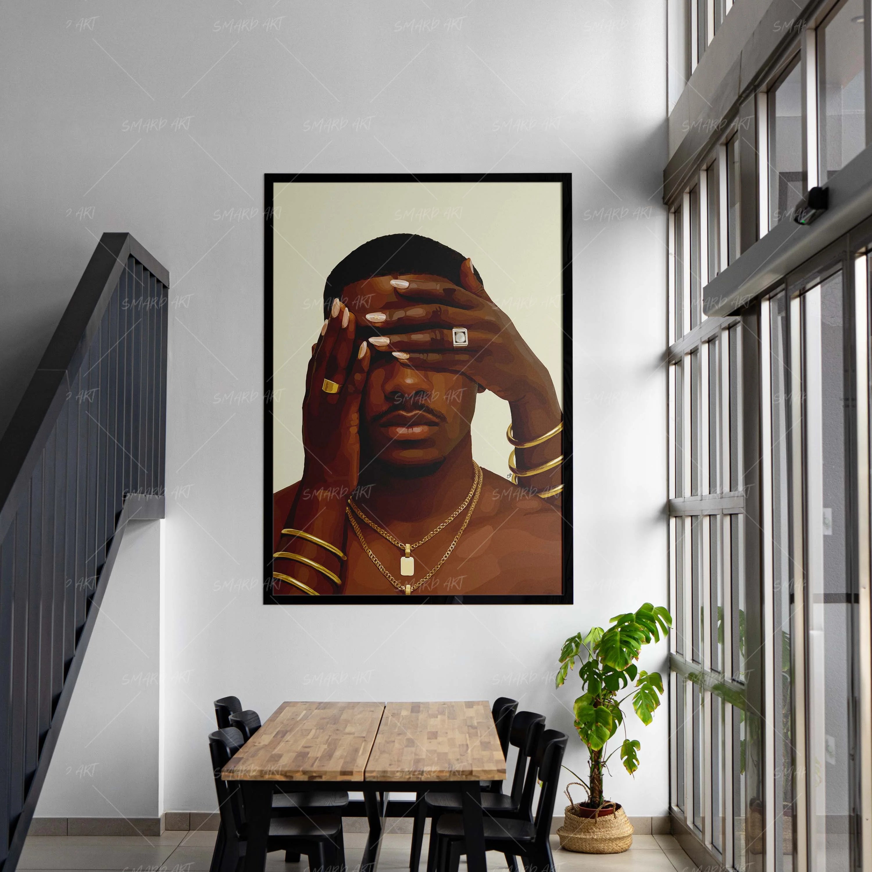 Love Blindfold-wall art print featuring decorative artistic design suitable for living rooms, offices, and schools by SmardArt. Elevate your space with Black wall art that speaks to culture, identity, and creativity. At Smard, we celebrate artistry made with melanin, bringing powerful and inspiring designs to life.