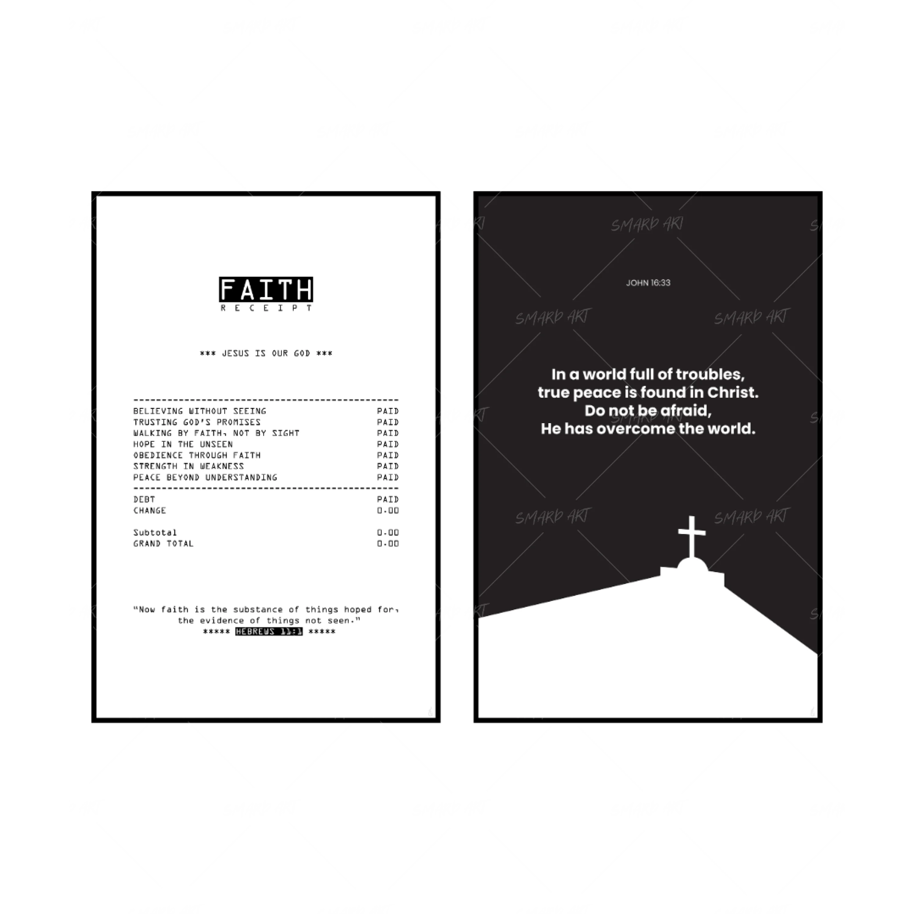 Art Print Bundle : Faith + John 16:33-wall art print featuring decorative artistic design suitable for living rooms, offices, and schools by SmardArt. Elevate your space with Black wall art that speaks to culture, identity, and creativity. At Smard, we celebrate artistry made with melanin, bringing powerful and inspiring designs to life.