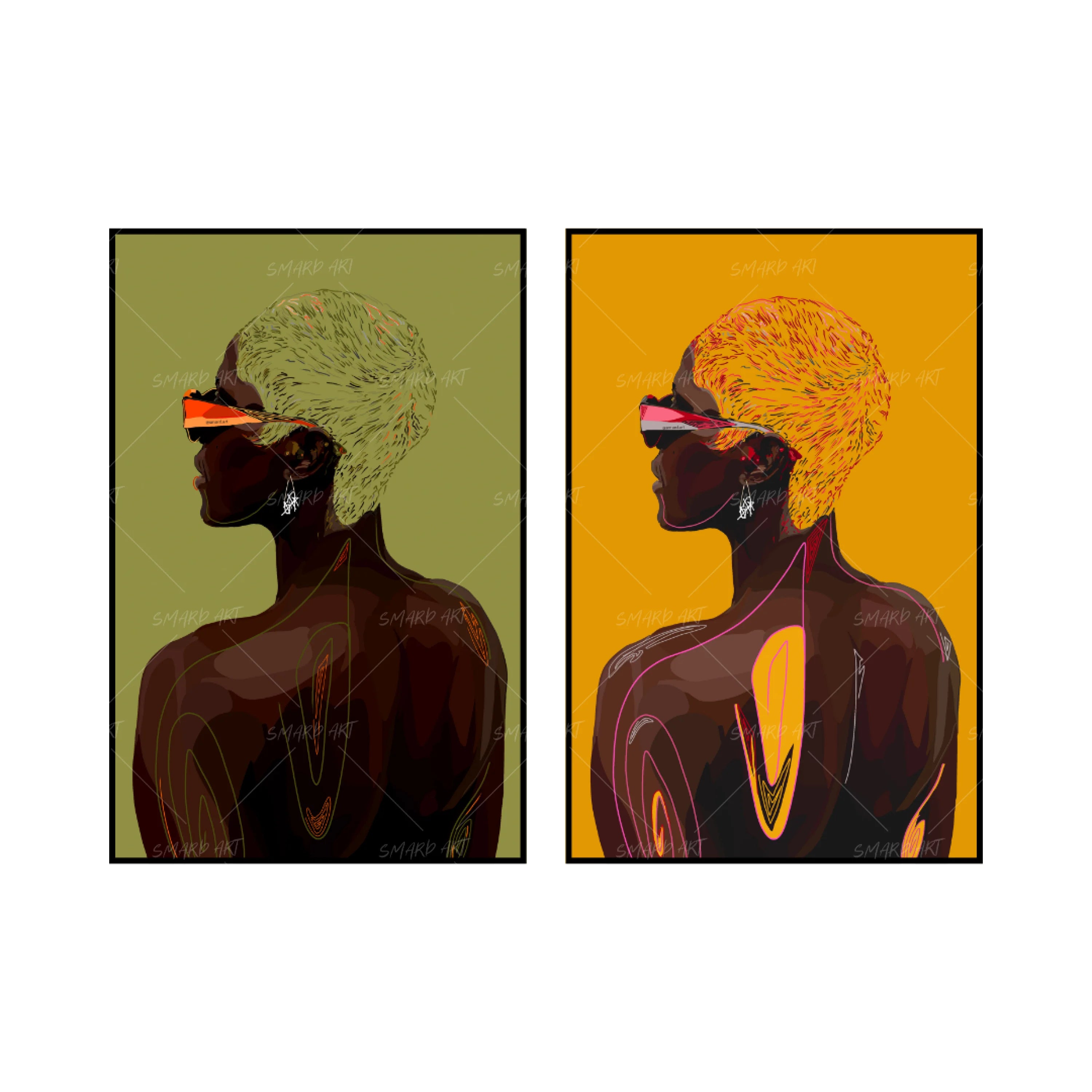 Art Print Bundle : Grace 4 + Grace 5-wall art print featuring decorative artistic design suitable for living rooms, offices, and schools by SmardArt. Elevate your space with Black wall art that speaks to culture, identity, and creativity. At Smard, we celebrate artistry made with melanin, bringing powerful and inspiring designs to life.