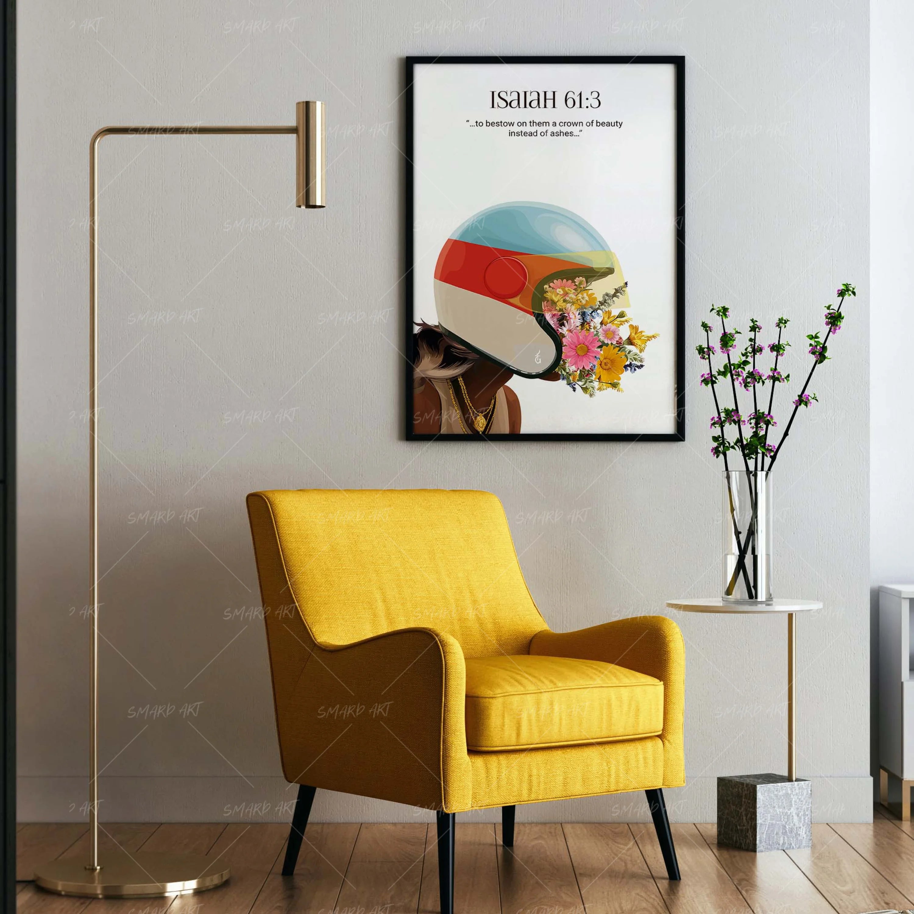 Isaiah 61:3-wall art print featuring decorative artistic design suitable for living rooms, offices, and schools by SmardArt. Elevate your space with Black wall art that speaks to culture, identity, and creativity. At Smard, we celebrate artistry made with melanin, bringing powerful and inspiring designs to life.