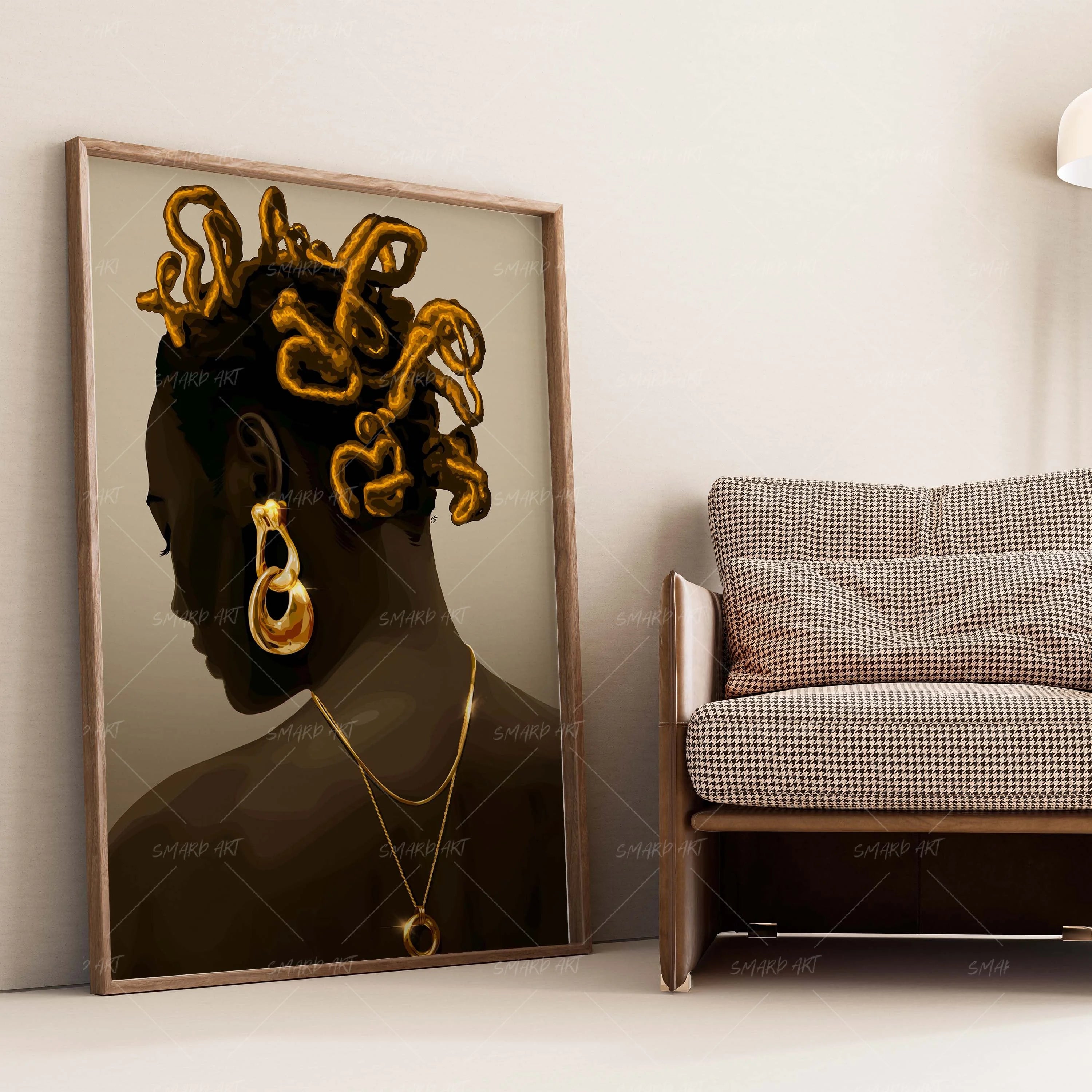 Threaded Grace-wall art print featuring decorative artistic design suitable for living rooms, offices, and schools by SmardArt. Elevate your space with Black wall art that speaks to culture, identity, and creativity. At Smard, we celebrate artistry made with melanin, bringing powerful and inspiring designs to life.