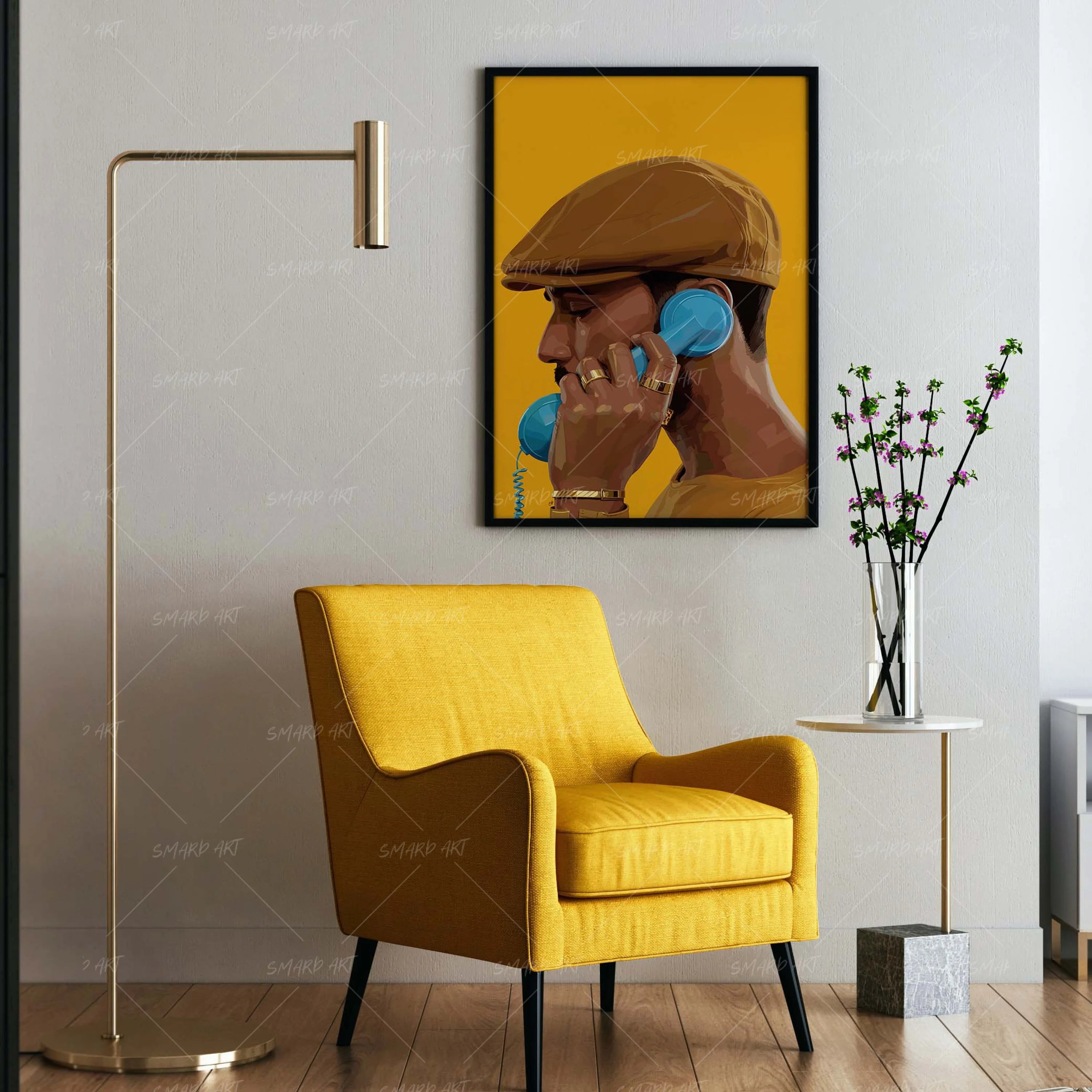 Allo Bonjour-wall art print featuring decorative artistic design suitable for living rooms, offices, and schools by SmardArt. Elevate your space with Black wall art that speaks to culture, identity, and creativity. At Smard, we celebrate artistry made with melanin, bringing powerful and inspiring designs to life.