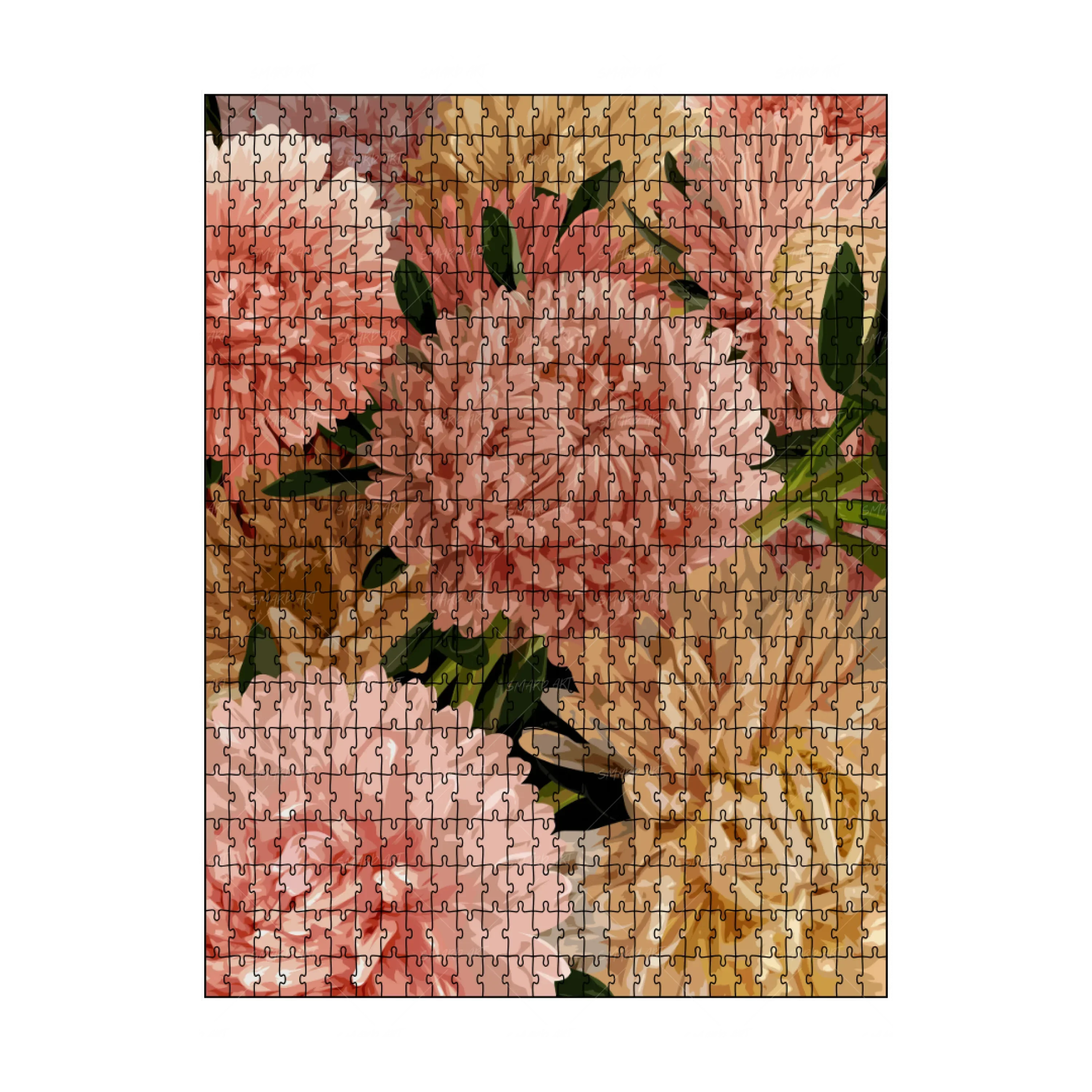 Yellow-Pink Mums Puzzle-wall art print featuring decorative artistic design suitable for living rooms, offices, and schools by SmardArt