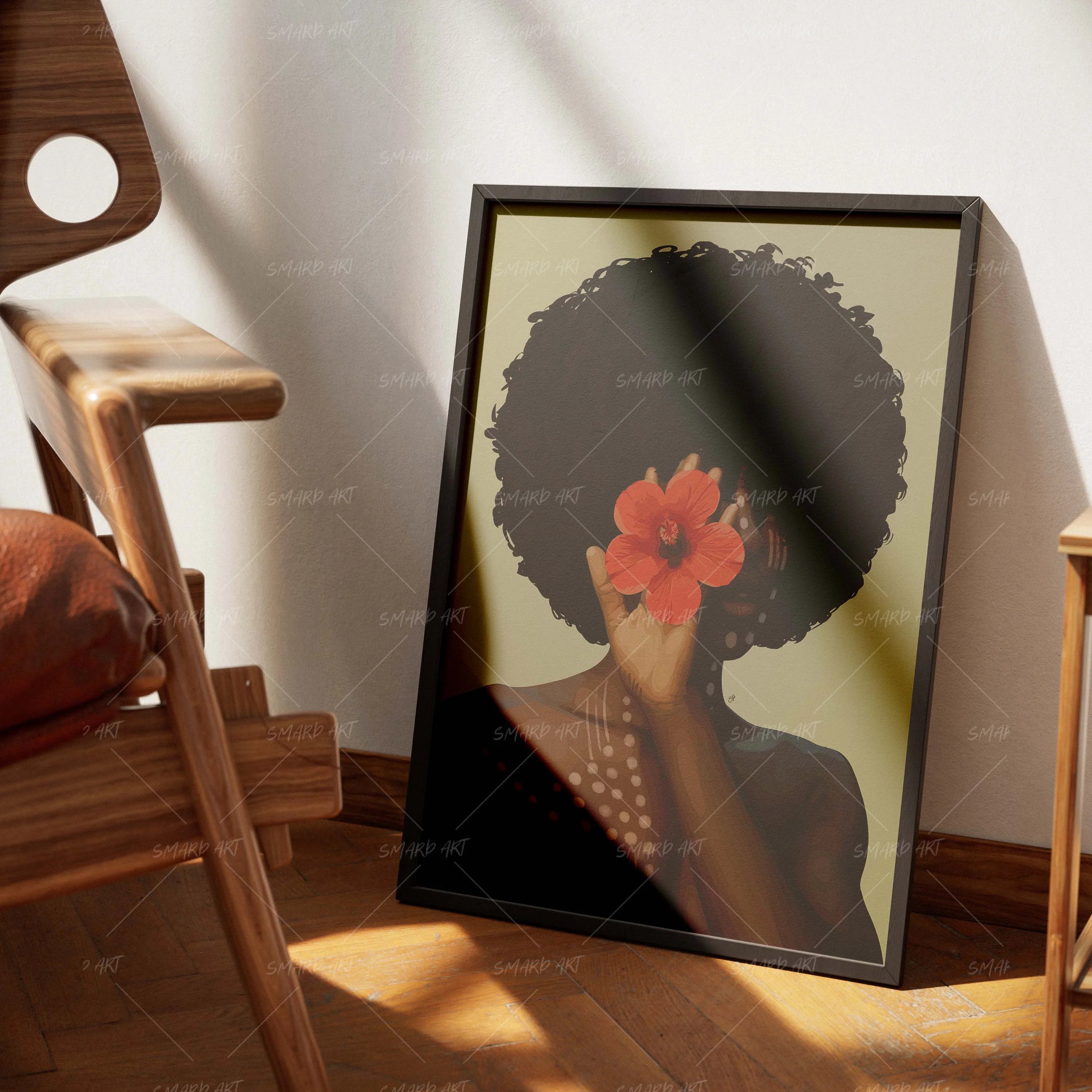 Spotted Grace-wall art print featuring decorative artistic design suitable for living rooms, offices, and schools by SmardArt. Elevate your space with Black wall art that speaks to culture, identity, and creativity. At Smard, we celebrate artistry made with melanin, bringing powerful and inspiring designs to life.