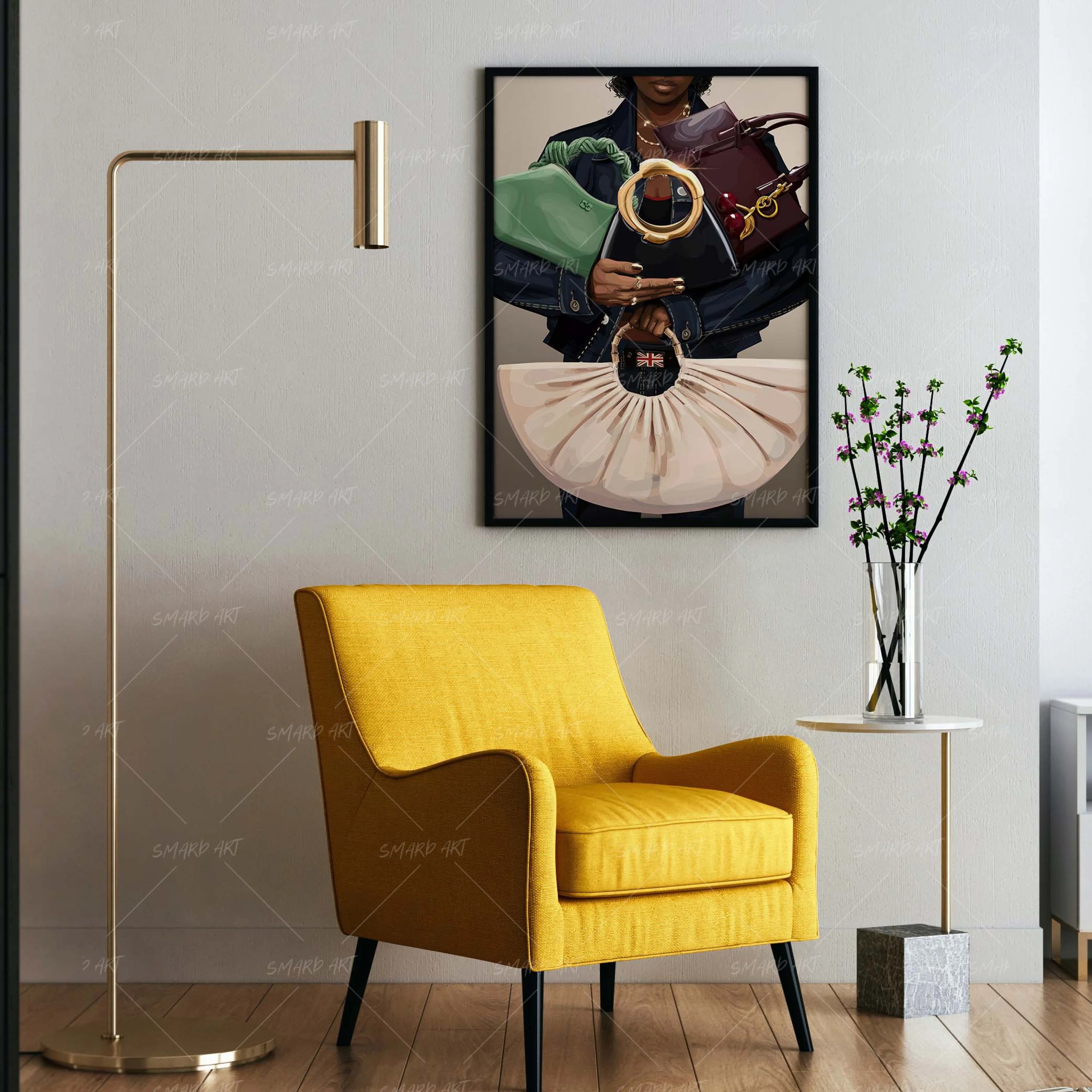Bag Babe-wall art print featuring decorative artistic design suitable for living rooms, offices, and schools by SmardArt. Elevate your space with Black wall art that speaks to culture, identity, and creativity. At Smard, we celebrate artistry made with melanin, bringing powerful and inspiring designs to life.