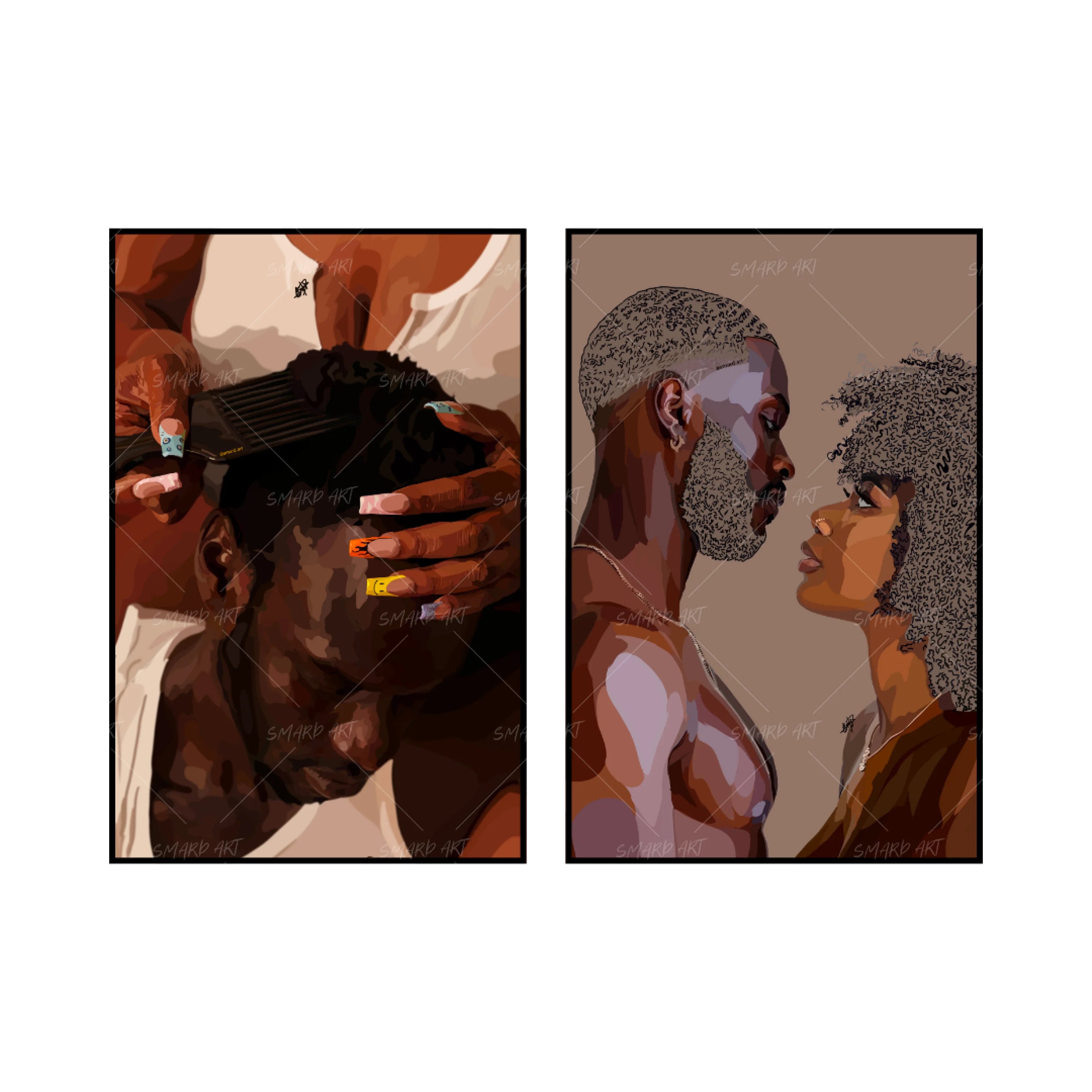 Art Print Bundle : Black Love III + B Love II-wall art print featuring decorative artistic design suitable for living rooms, offices, and schools by SmardArt. Elevate your space with Black wall art that speaks to culture, identity, and creativity. At Smard, we celebrate artistry made with melanin, bringing powerful and inspiring designs to life.