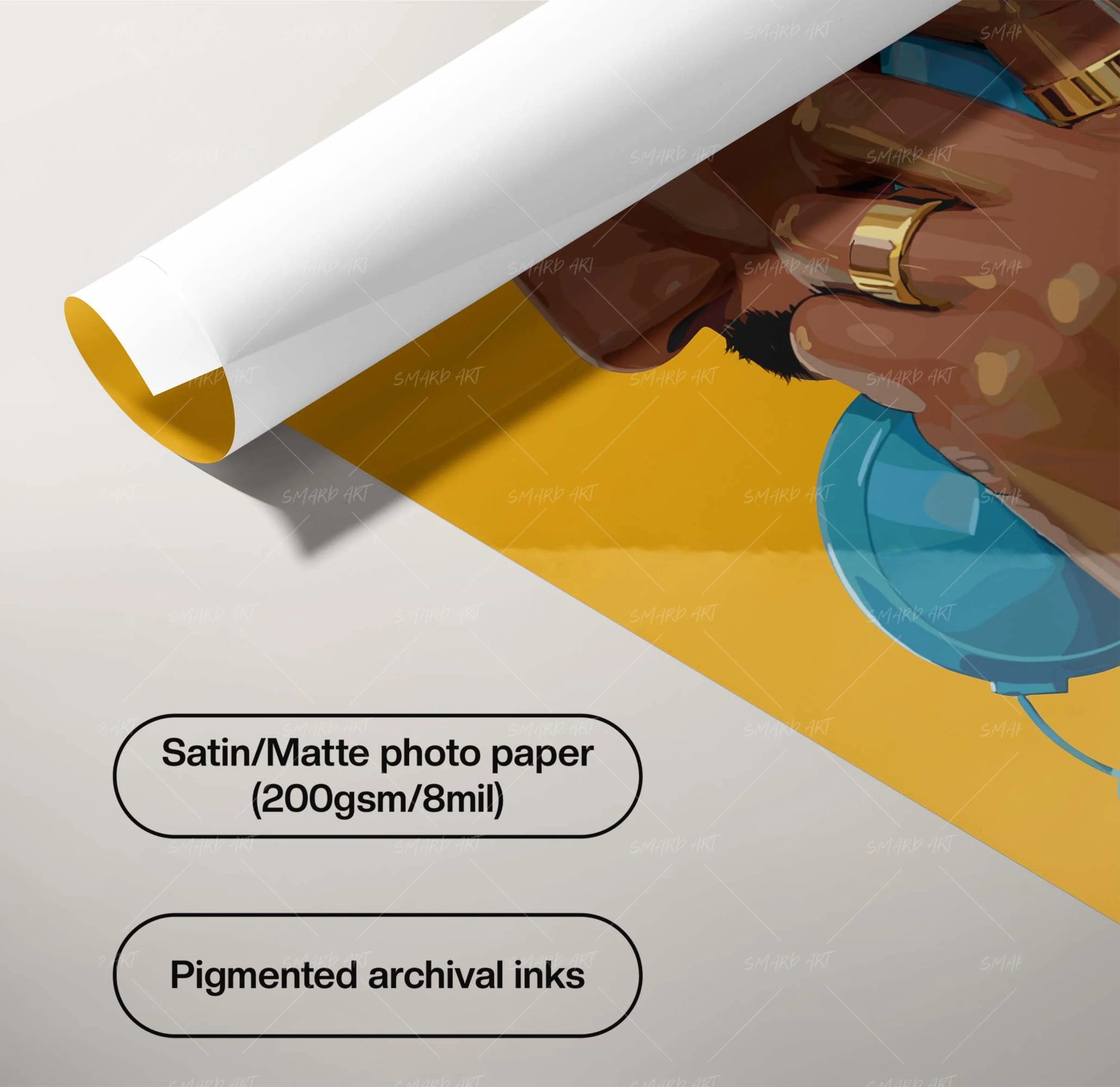 Allo Bonjour-wall art print featuring decorative artistic design suitable for living rooms, offices, and schools by SmardArt. Elevate your space with Black wall art that speaks to culture, identity, and creativity. At Smard, we celebrate artistry made with melanin, bringing powerful and inspiring designs to life.