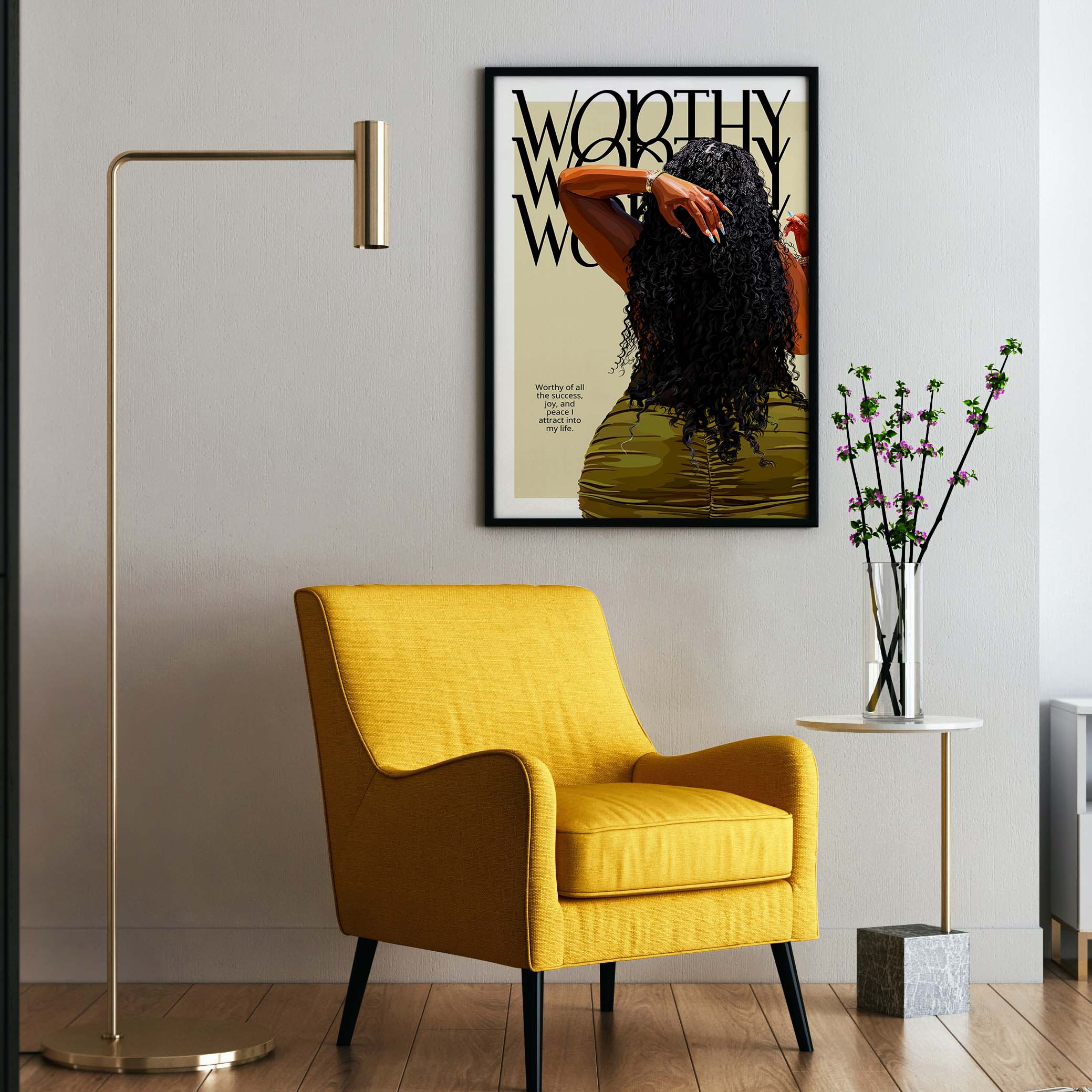 Worthy-wall art print featuring decorative artistic design suitable for living rooms, offices, and schools by SmardArt. Elevate your space with Black wall art that speaks to culture, identity, and creativity. At Smard, we celebrate artistry made with melanin, bringing powerful and inspiring designs to life.