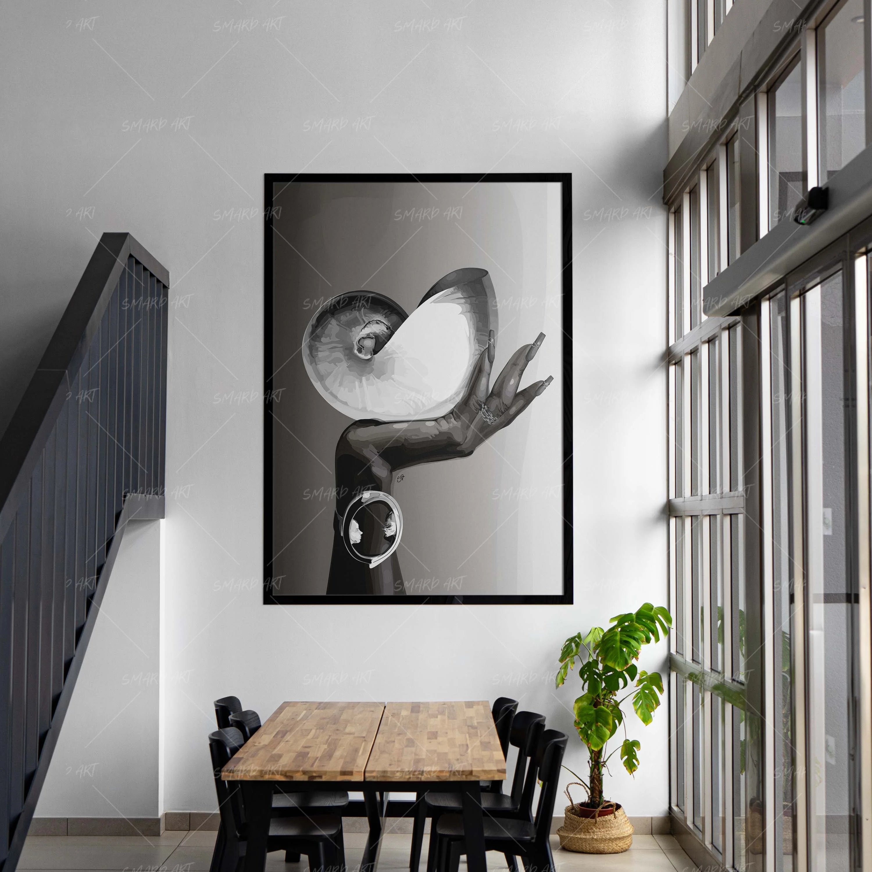 Palm Of The Sea-wall art print featuring decorative artistic design suitable for living rooms, offices, and schools by SmardArt. Elevate your space with Black wall art that speaks to culture, identity, and creativity. At Smard, we celebrate artistry made with melanin, bringing powerful and inspiring designs to life.