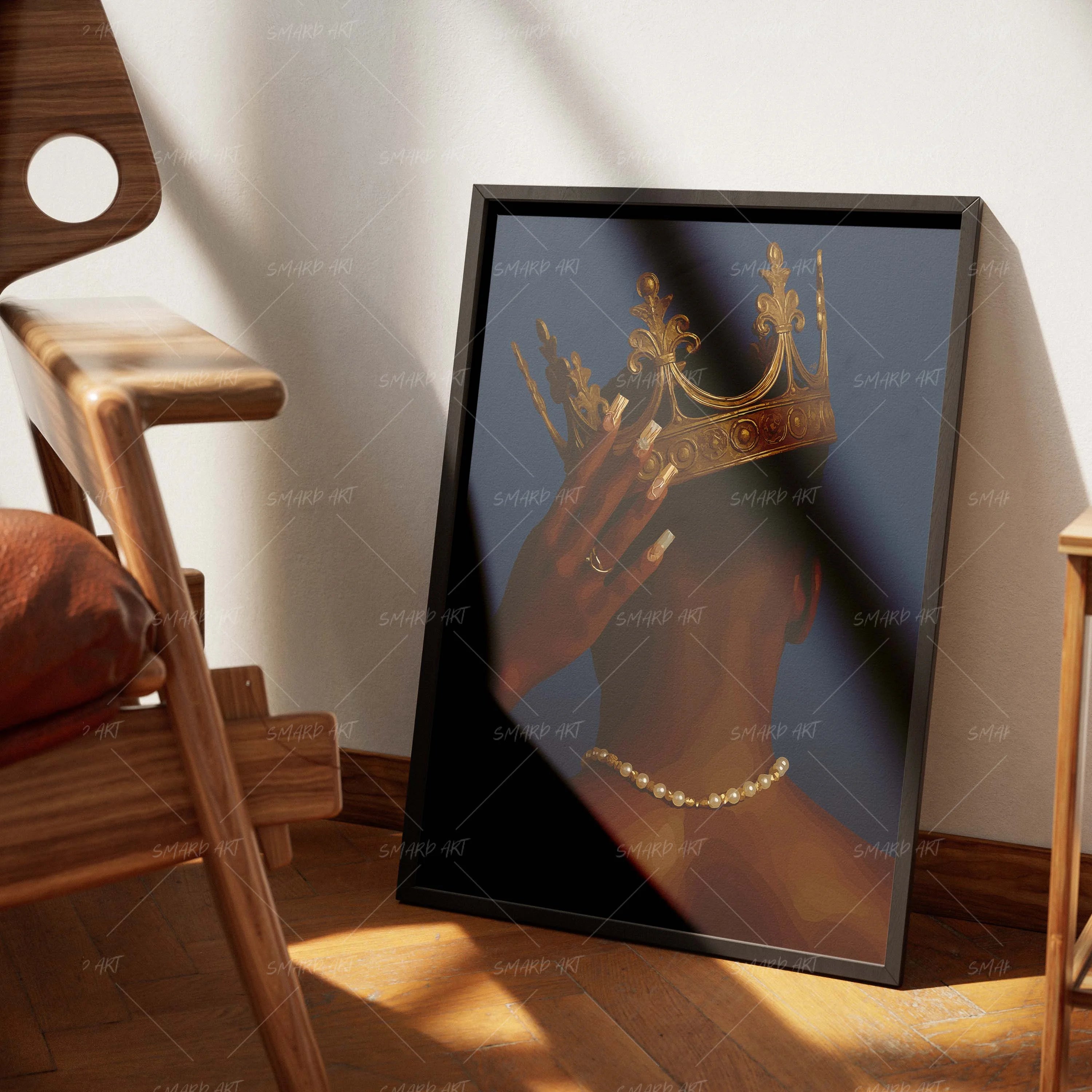 Kinged Up-wall art print featuring decorative artistic design suitable for living rooms, offices, and schools by SmardArt. Elevate your space with Black wall art that speaks to culture, identity, and creativity. At Smard, we celebrate artistry made with melanin, bringing powerful and inspiring designs to life.