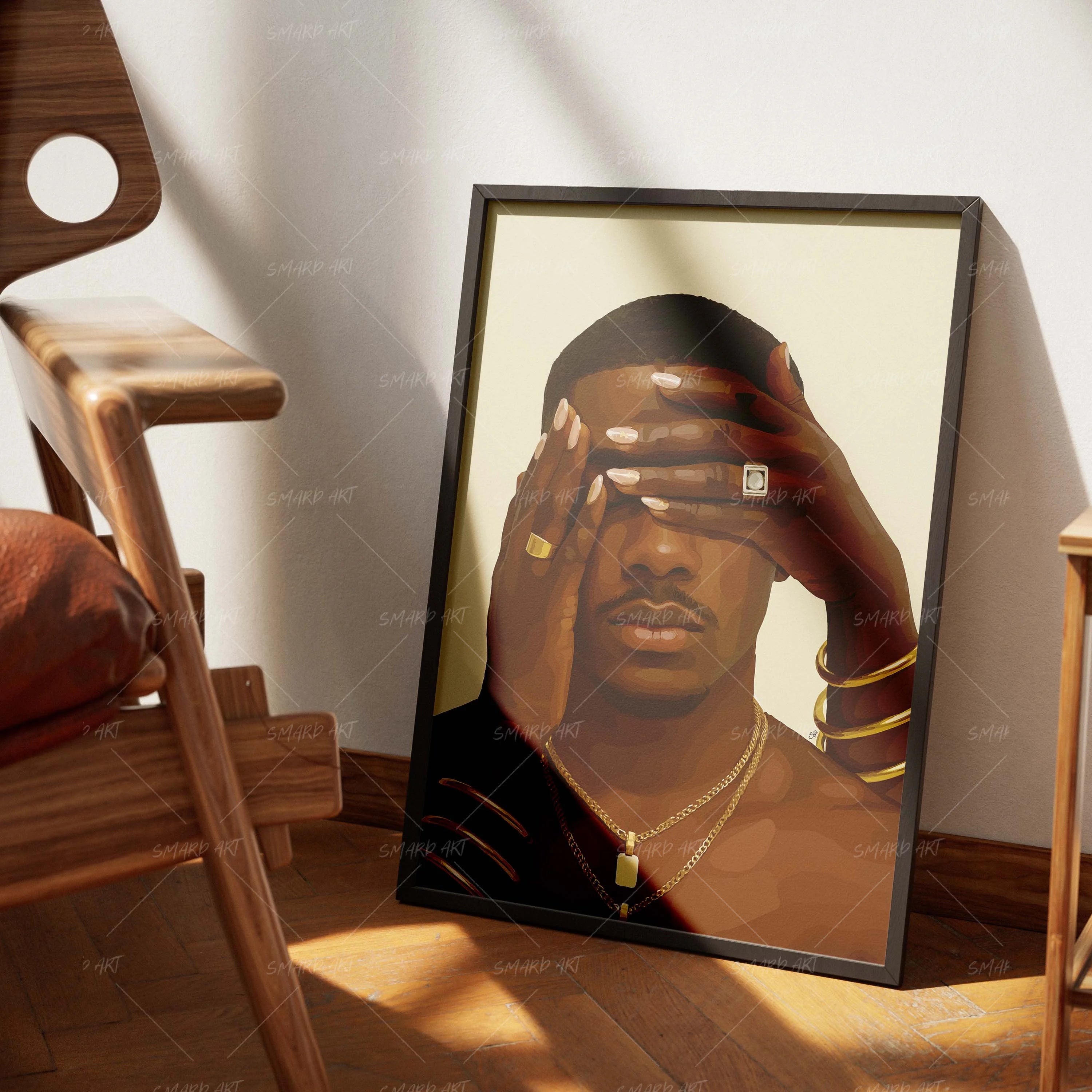 Love Blindfold-wall art print featuring decorative artistic design suitable for living rooms, offices, and schools by SmardArt. Elevate your space with Black wall art that speaks to culture, identity, and creativity. At Smard, we celebrate artistry made with melanin, bringing powerful and inspiring designs to life.