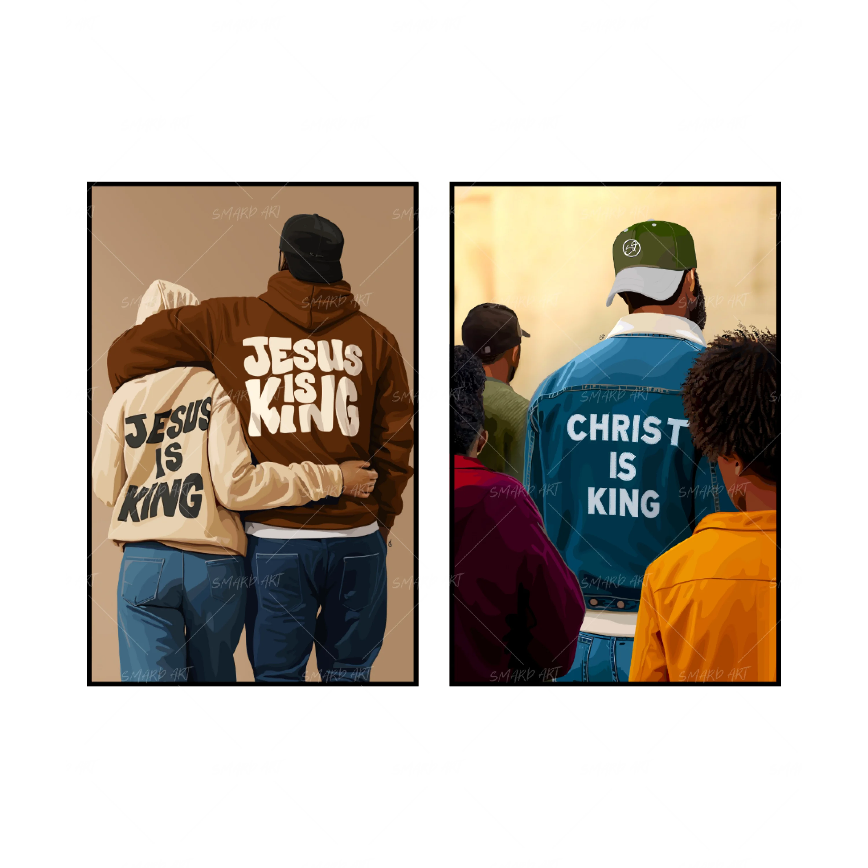 Art Print Bundle : Divine Union + Christ Is King-wall art print featuring decorative artistic design suitable for living rooms, offices, and schools by SmardArt. Elevate your space with Black wall art that speaks to culture, identity, and creativity. At Smard, we celebrate artistry made with melanin, bringing powerful and inspiring designs to life.