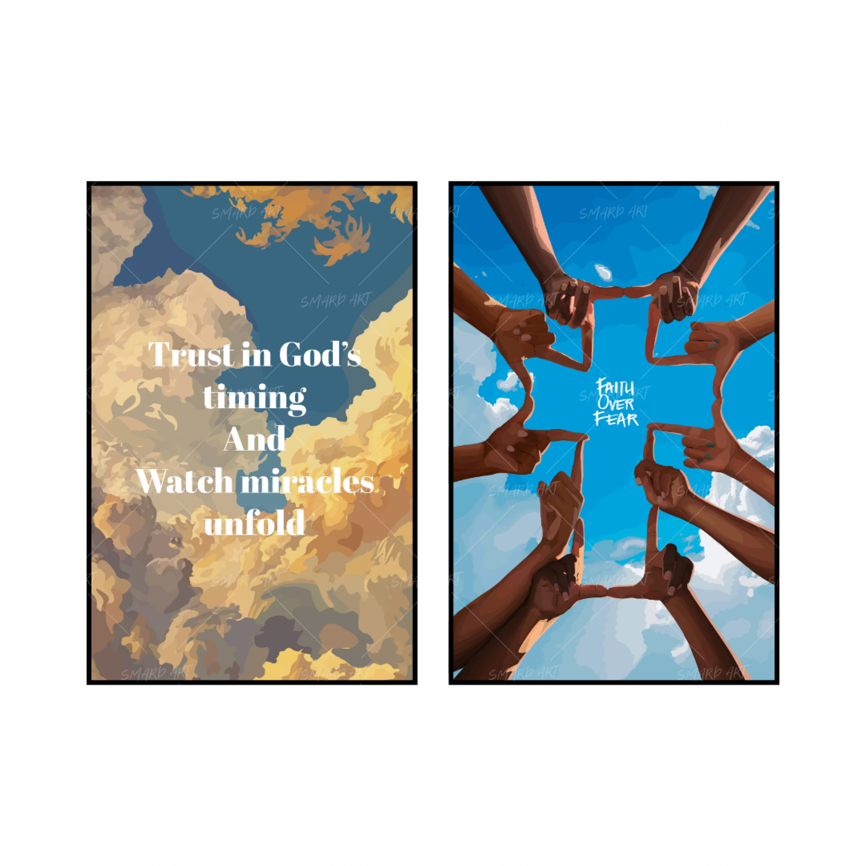Art Print Bundle : God's Timing + Faith Over Fear-wall art print featuring decorative artistic design suitable for living rooms, offices, and schools by SmardArt. Elevate your space with Black wall art that speaks to culture, identity, and creativity. At Smard, we celebrate artistry made with melanin, bringing powerful and inspiring designs to life.