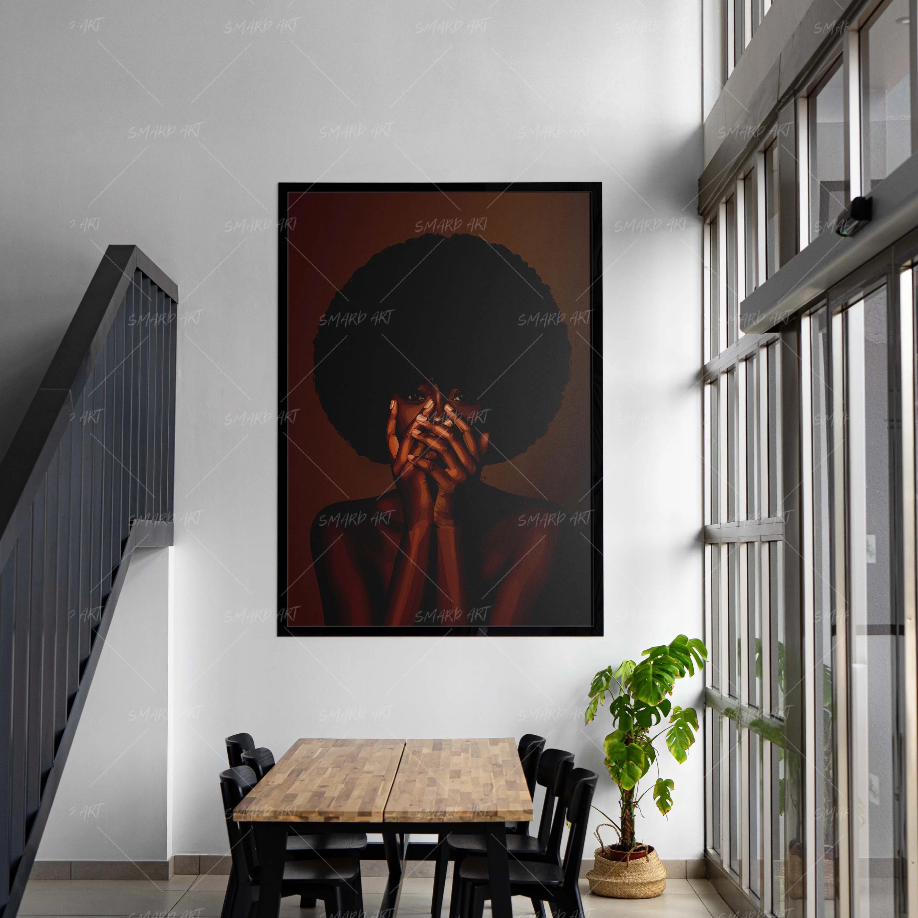 Afro Lady-wall art print featuring decorative artistic design suitable for living rooms, offices, and schools by SmardArt. Elevate your space with Black wall art that speaks to culture, identity, and creativity. At Smard, we celebrate artistry made with melanin, bringing powerful and inspiring designs to life.