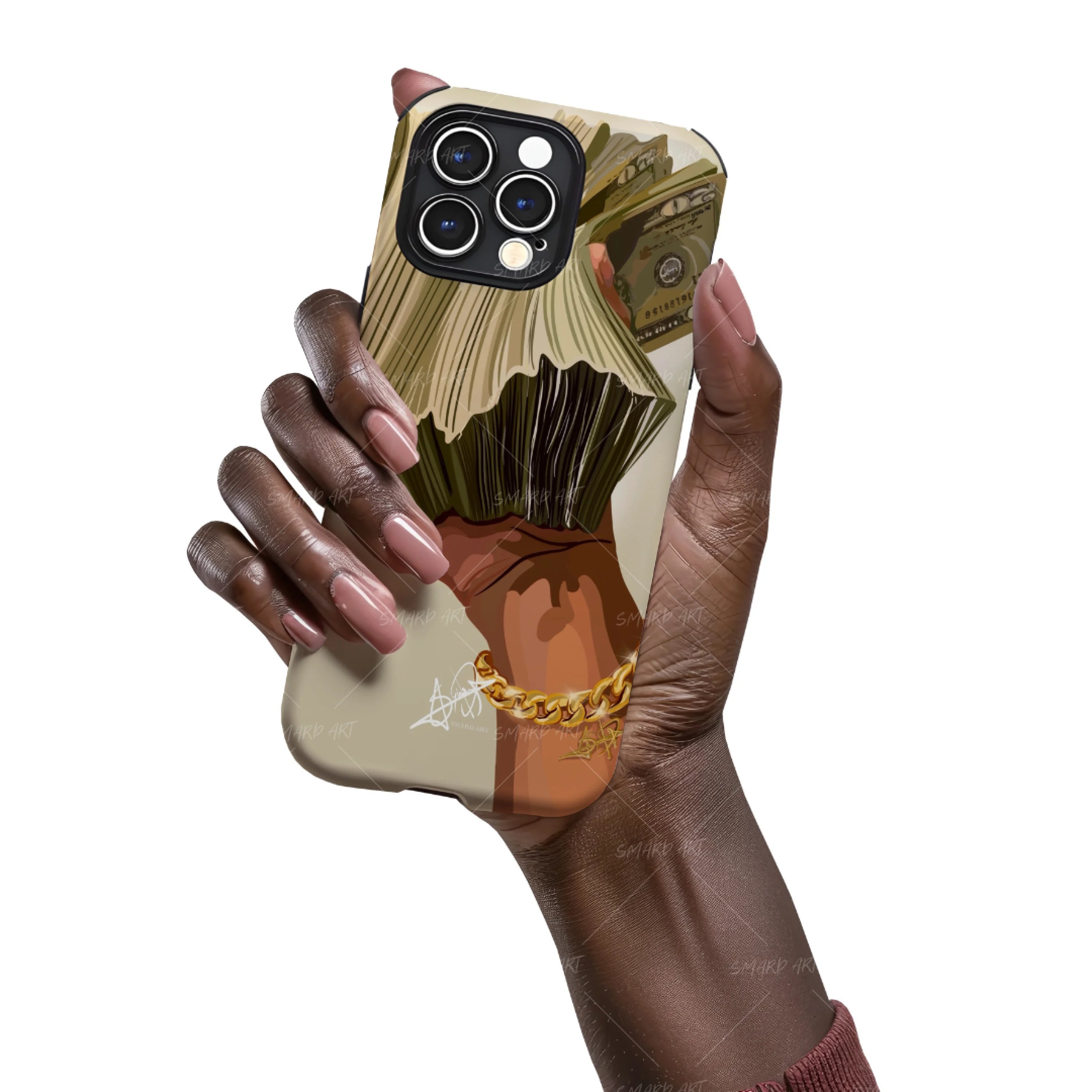 Moolah Phone Case-wall art print featuring decorative artistic design suitable for living rooms, offices, and schools by SmardArt. Elevate your space with Black wall art that speaks to culture, identity, and creativity. At Smard, we celebrate artistry made with melanin, bringing powerful and inspiring designs to life.