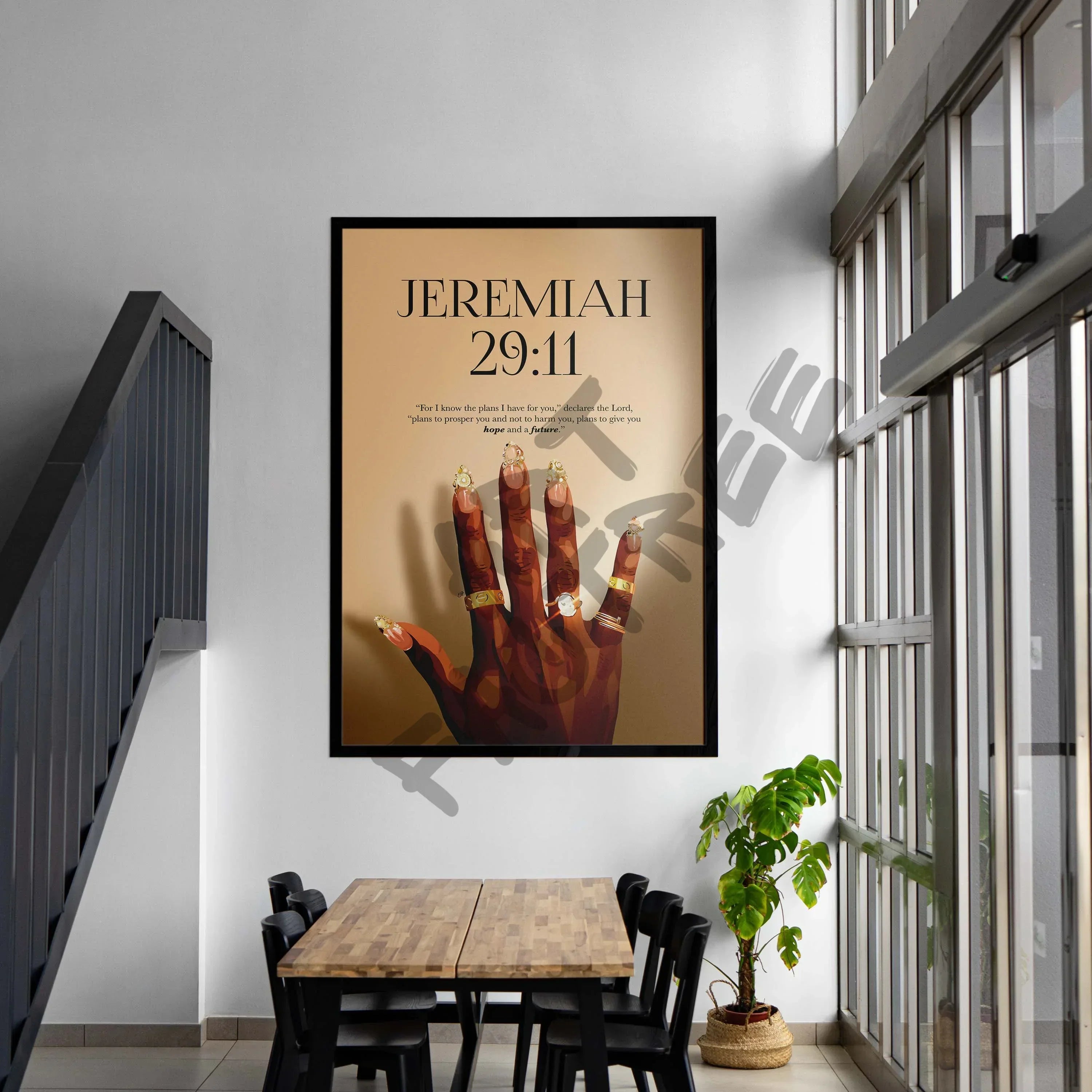 Plans To Prosper - Jeremiah 29:11-wall art print featuring decorative artistic design suitable for living rooms, offices, and schools by SmardArt. Elevate your space with Black wall art that speaks to culture, identity, and creativity. At Smard, we celebrate artistry made with melanin, bringing powerful and inspiring designs to life.