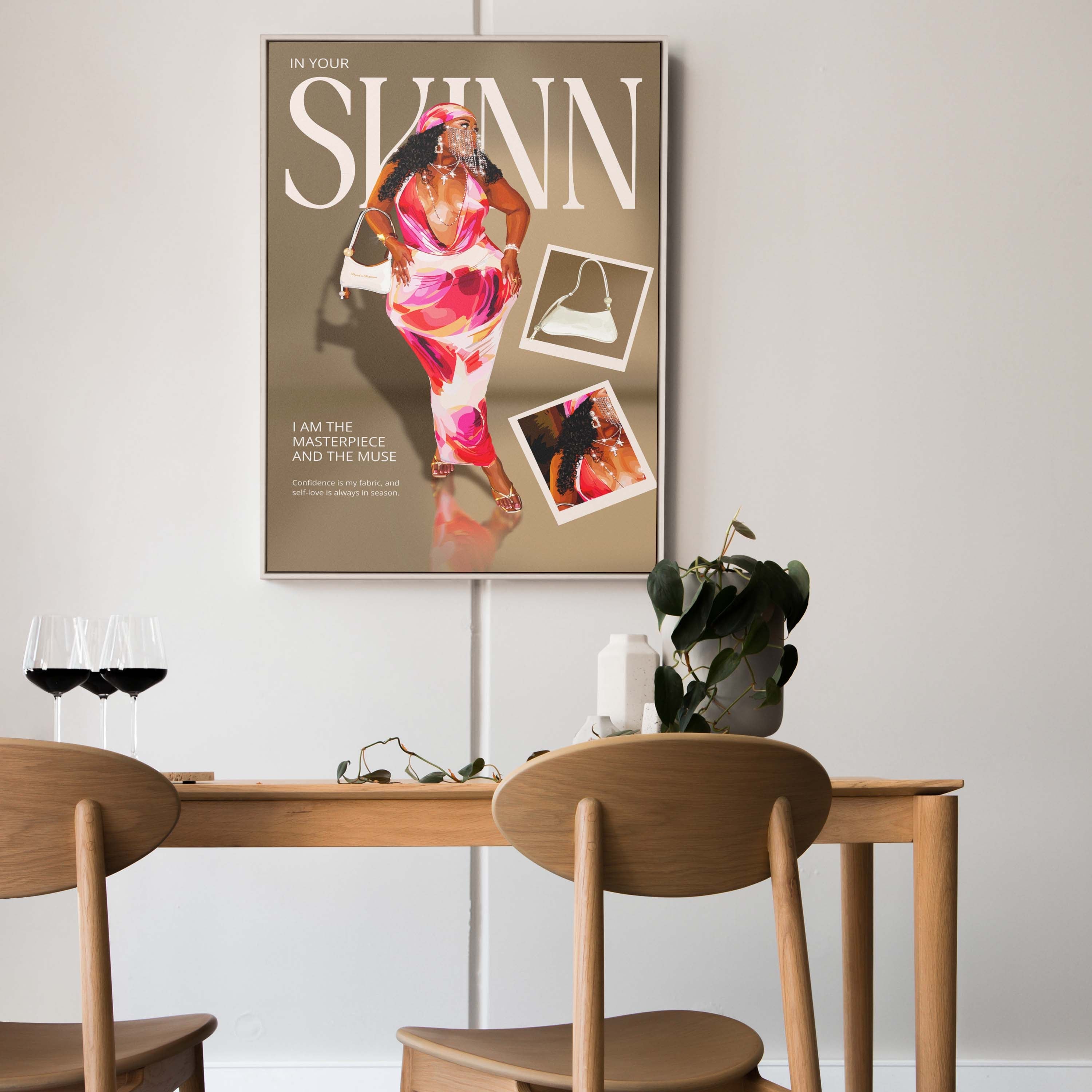 In Your Skinn-wall art print featuring decorative artistic design suitable for living rooms, offices, and schools by SmardArt. Elevate your space with Black wall art that speaks to culture, identity, and creativity. At Smard, we celebrate artistry made with melanin, bringing powerful and inspiring designs to life.