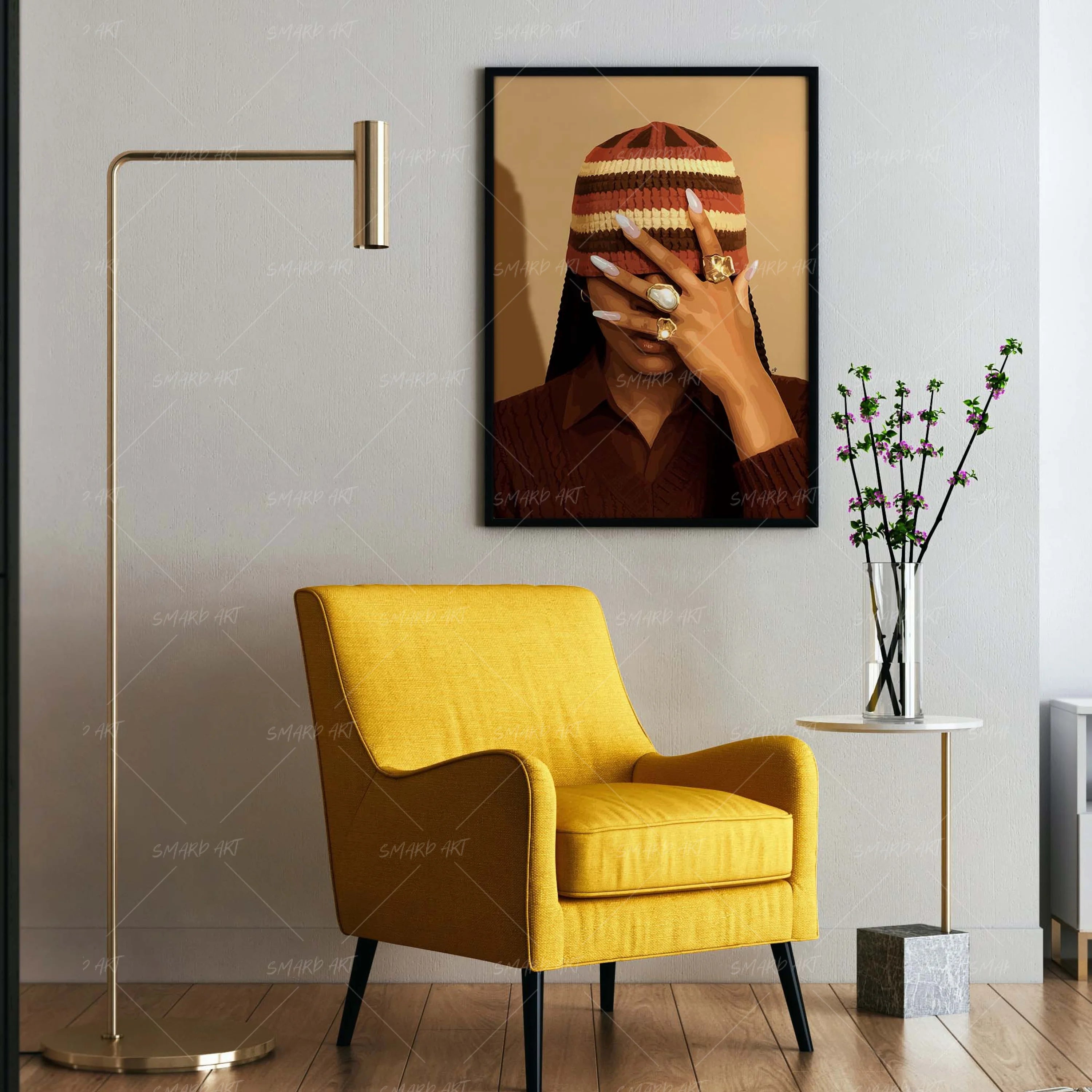 Beanie Glow-wall art print featuring decorative artistic design suitable for living rooms, offices, and schools by SmardArt. Elevate your space with Black wall art that speaks to culture, identity, and creativity. At Smard, we celebrate artistry made with melanin, bringing powerful and inspiring designs to life.