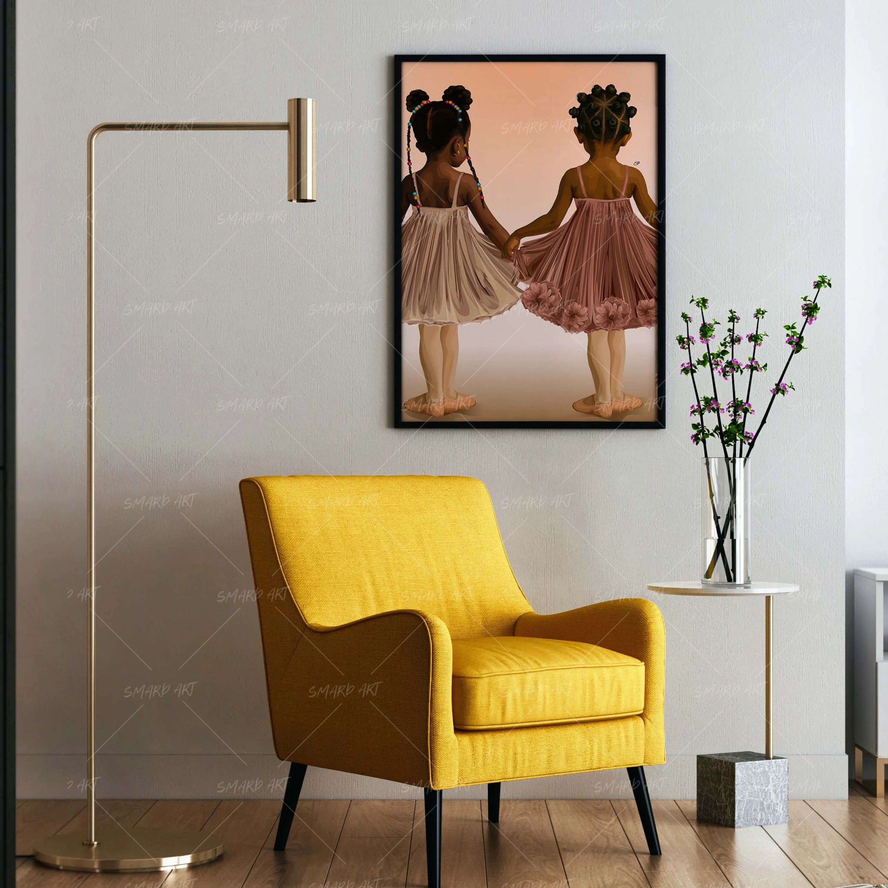 Sister Steps-wall art print featuring decorative artistic design suitable for living rooms, offices, and schools by SmardArt. Elevate your space with Black wall art that speaks to culture, identity, and creativity. At Smard, we celebrate artistry made with melanin, bringing powerful and inspiring designs to life.