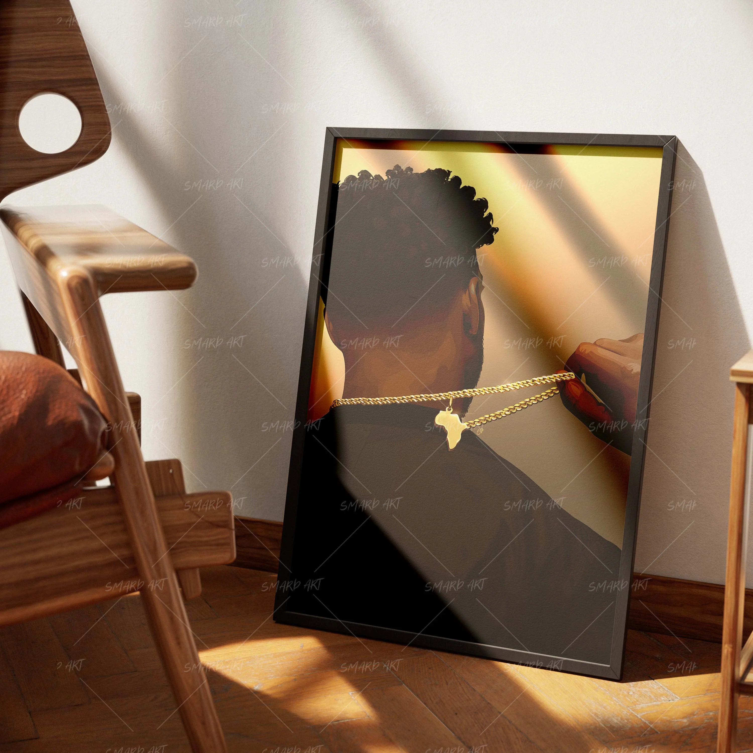 Home-wall art print featuring decorative artistic design suitable for living rooms, offices, and schools by SmardArt. Elevate your space with Black wall art that speaks to culture, identity, and creativity. At Smard, we celebrate artistry made with melanin, bringing powerful and inspiring designs to life.