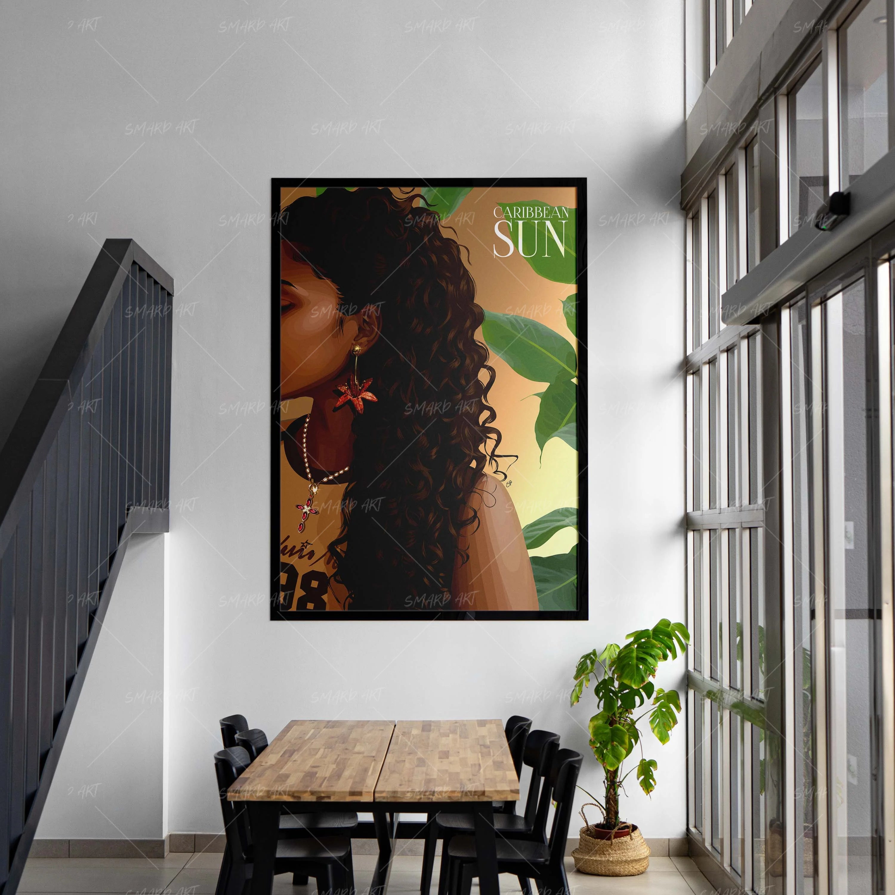 Caribbean Sun-wall art print featuring decorative artistic design suitable for living rooms, offices, and schools by SmardArt. Elevate your space with Black wall art that speaks to culture, identity, and creativity. At Smard, we celebrate artistry made with melanin, bringing powerful and inspiring designs to life.
