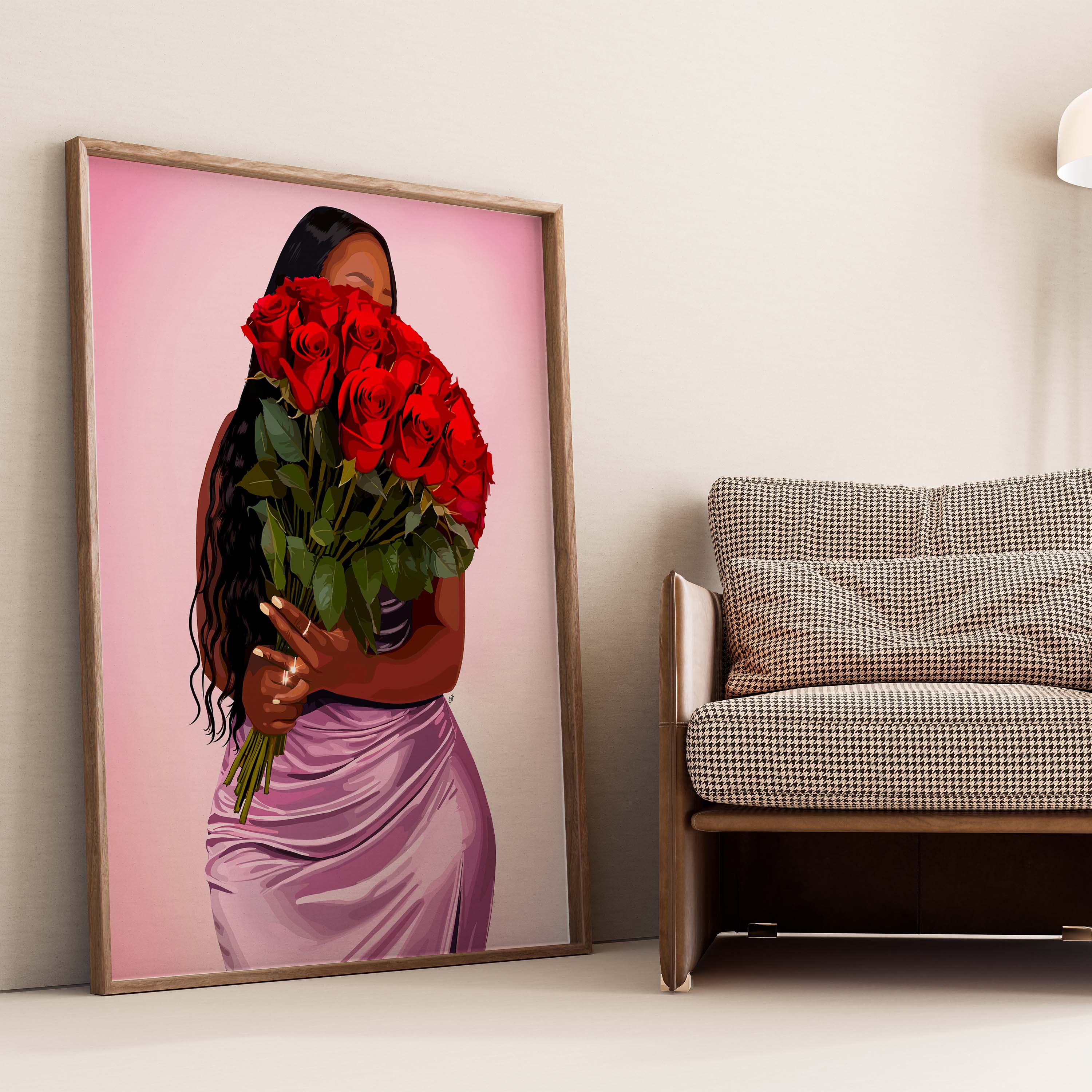 Roses Like Her-wall art print featuring decorative artistic design suitable for living rooms, offices, and schools by SmardArt. Elevate your space with Black wall art that speaks to culture, identity, and creativity. At Smard, we celebrate artistry made with melanin, bringing powerful and inspiring designs to life.