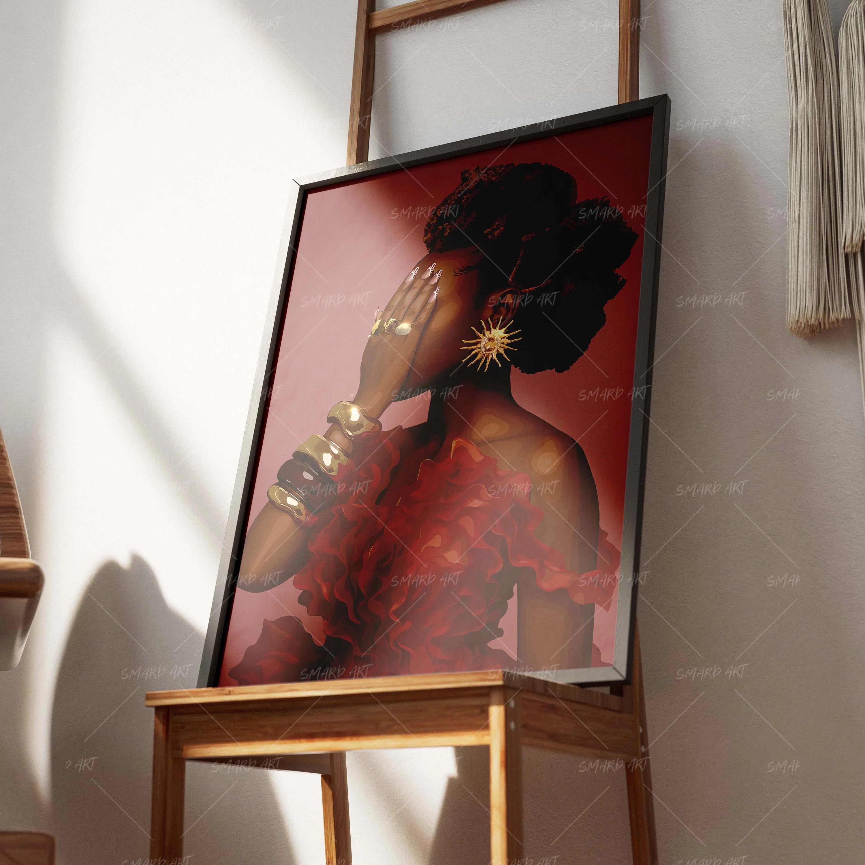 Haute Hawk-wall art print featuring decorative artistic design suitable for living rooms, offices, and schools by SmardArt. Elevate your space with Black wall art that speaks to culture, identity, and creativity. At Smard, we celebrate artistry made with melanin, bringing powerful and inspiring designs to life.