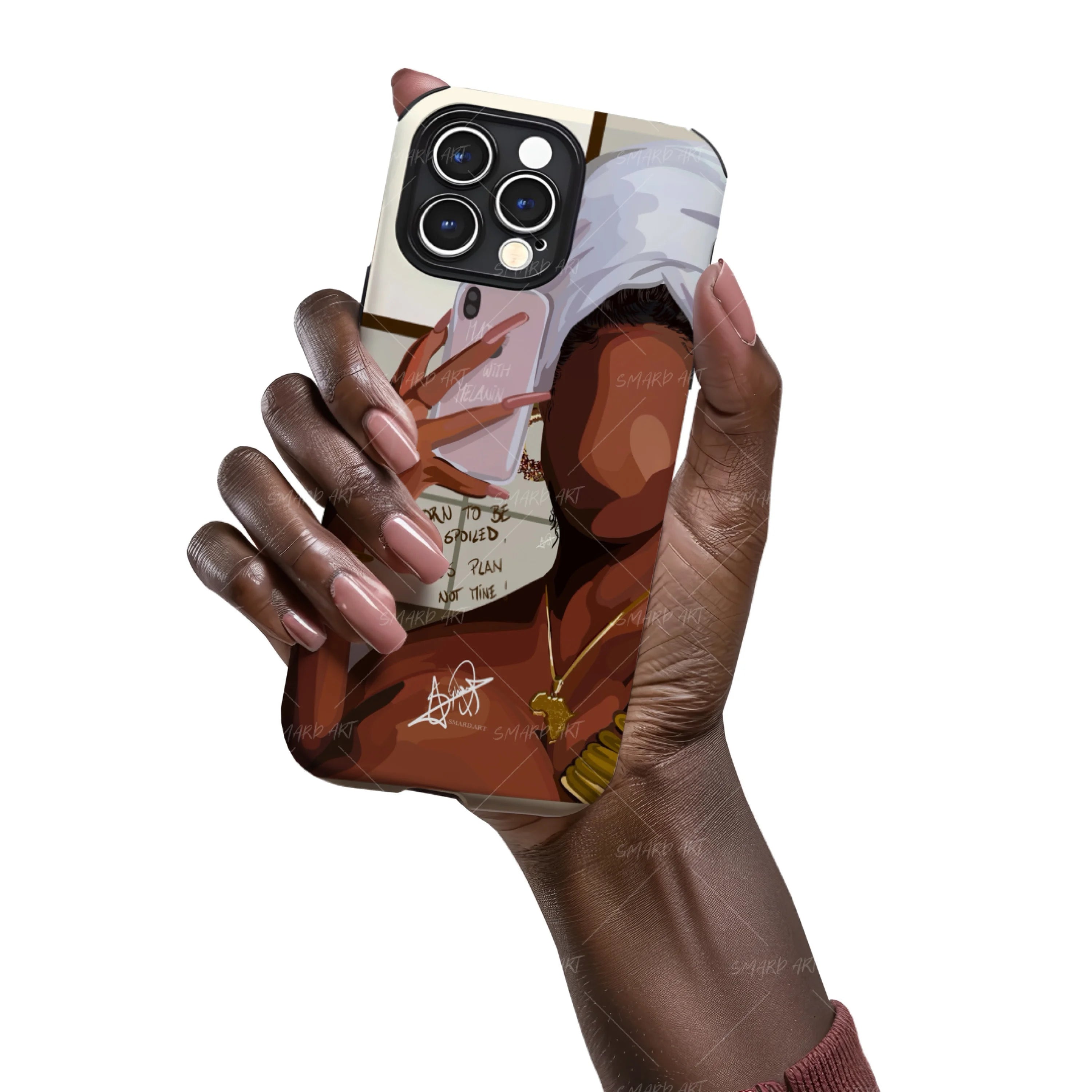 Born To Be Spoiled Phone Case-wall art print featuring decorative artistic design suitable for living rooms, offices, and schools by SmardArt. Elevate your space with Black wall art that speaks to culture, identity, and creativity. At Smard, we celebrate artistry made with melanin, bringing powerful and inspiring designs to life.