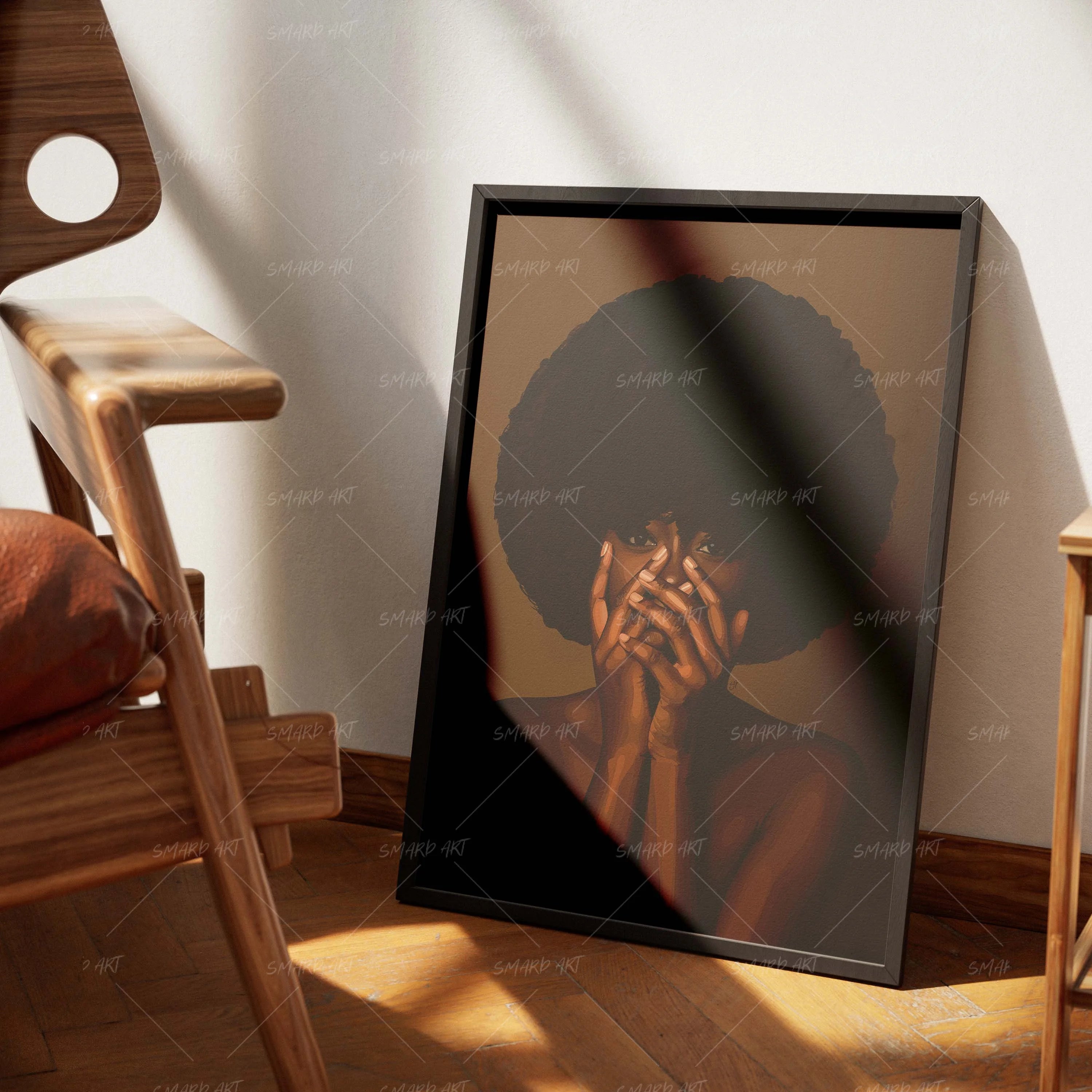Afro Lady-wall art print featuring decorative artistic design suitable for living rooms, offices, and schools by SmardArt. Elevate your space with Black wall art that speaks to culture, identity, and creativity. At Smard, we celebrate artistry made with melanin, bringing powerful and inspiring designs to life.