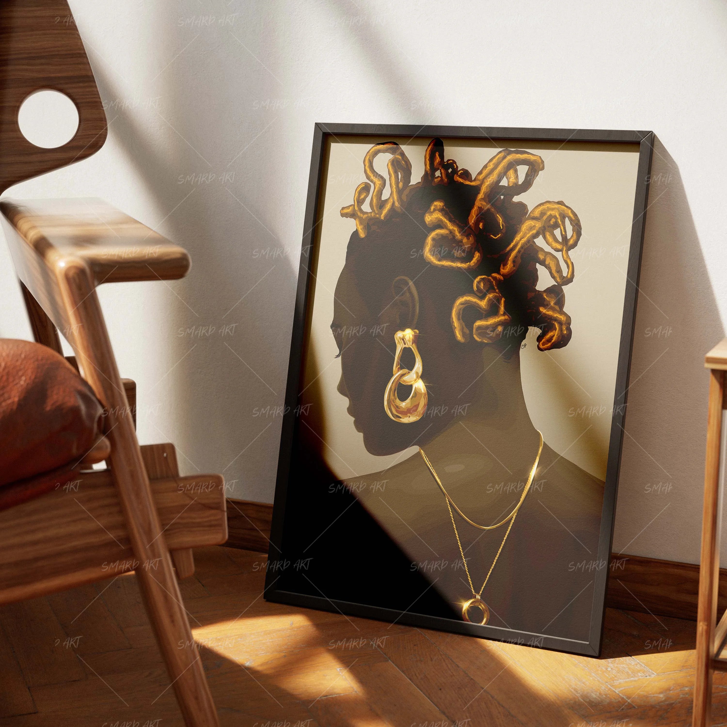 Threaded Grace-wall art print featuring decorative artistic design suitable for living rooms, offices, and schools by SmardArt. Elevate your space with Black wall art that speaks to culture, identity, and creativity. At Smard, we celebrate artistry made with melanin, bringing powerful and inspiring designs to life.