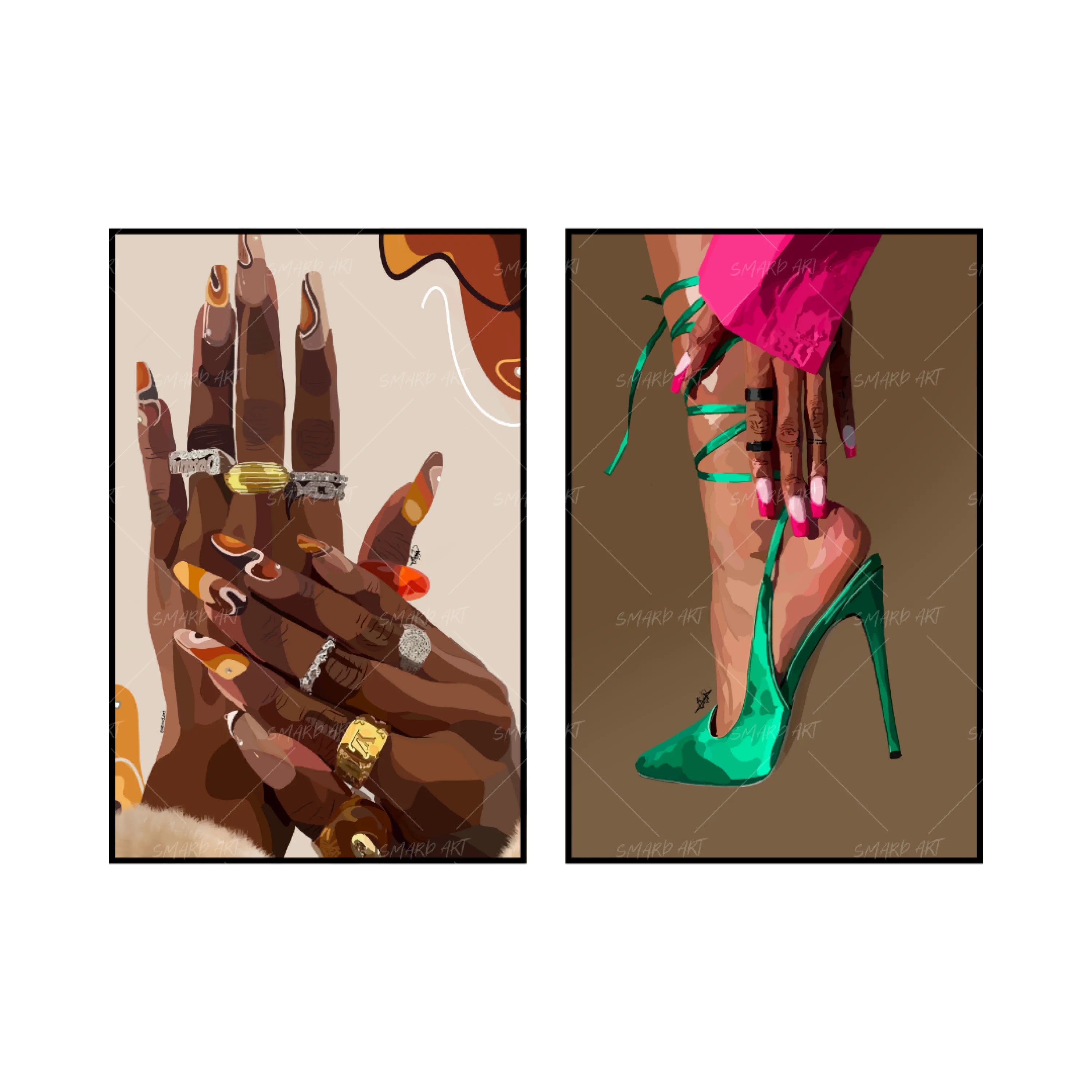 Art Print Bundle : Nails Done II + Sophisticated-wall art print featuring decorative artistic design suitable for living rooms, offices, and schools by SmardArt. Elevate your space with Black wall art that speaks to culture, identity, and creativity. At Smard, we celebrate artistry made with melanin, bringing powerful and inspiring designs to life.