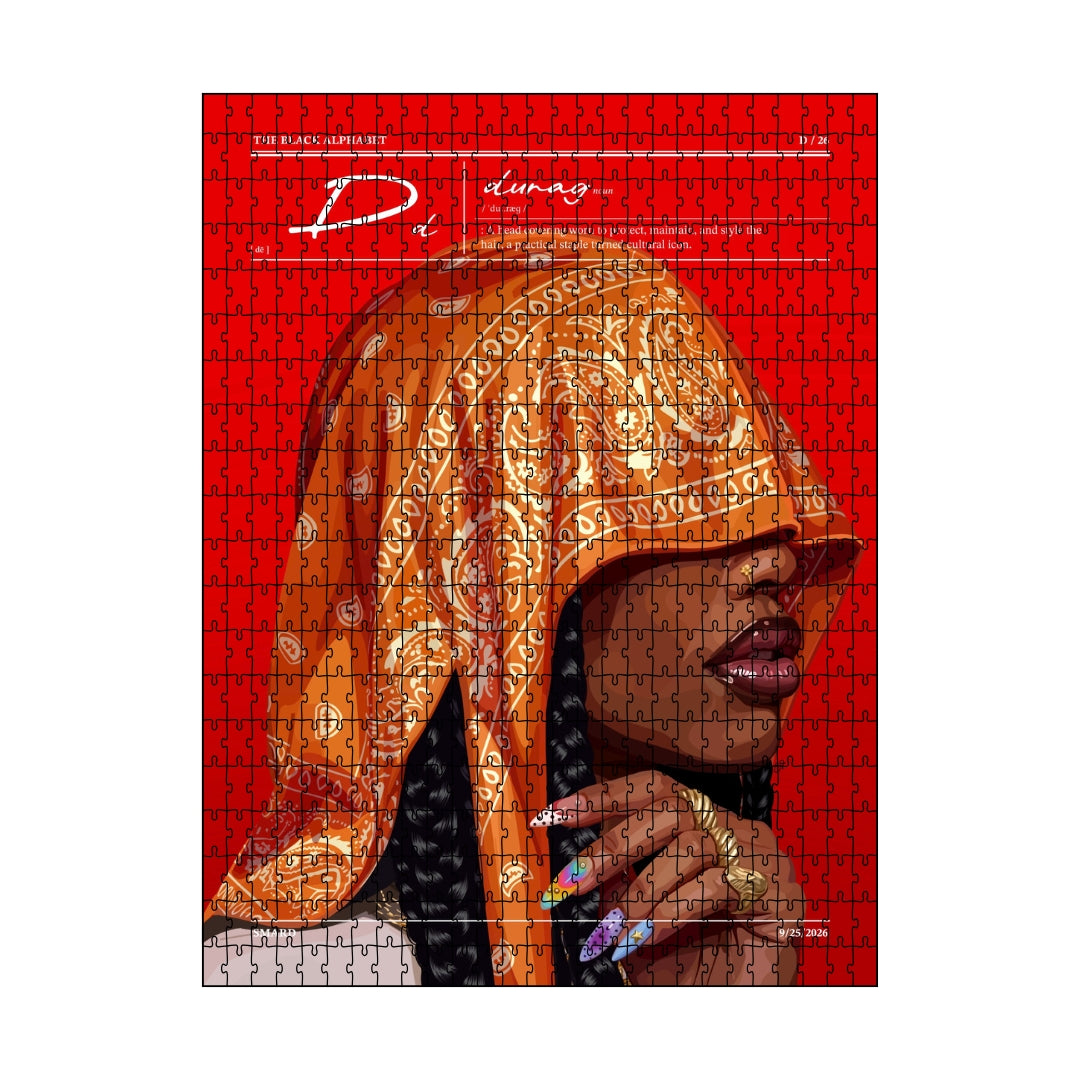 Durag Badie Puzzle-wall art print featuring decorative artistic design suitable for living rooms, offices, and schools by SmardArt. Elevate your space with Black wall art that speaks to culture, identity, and creativity. At Smard, we celebrate artistry made with melanin, bringing powerful and inspiring designs to life.