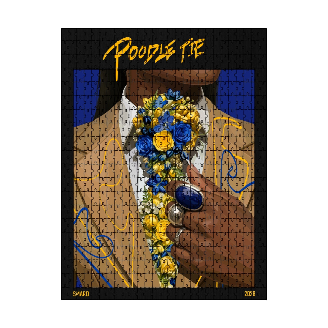 Poodle Tie Puzzle-wall art print featuring decorative artistic design suitable for living rooms, offices, and schools by SmardArt. Elevate your space with Black wall art that speaks to culture, identity, and creativity. At Smard, we celebrate artistry made with melanin, bringing powerful and inspiring designs to life.