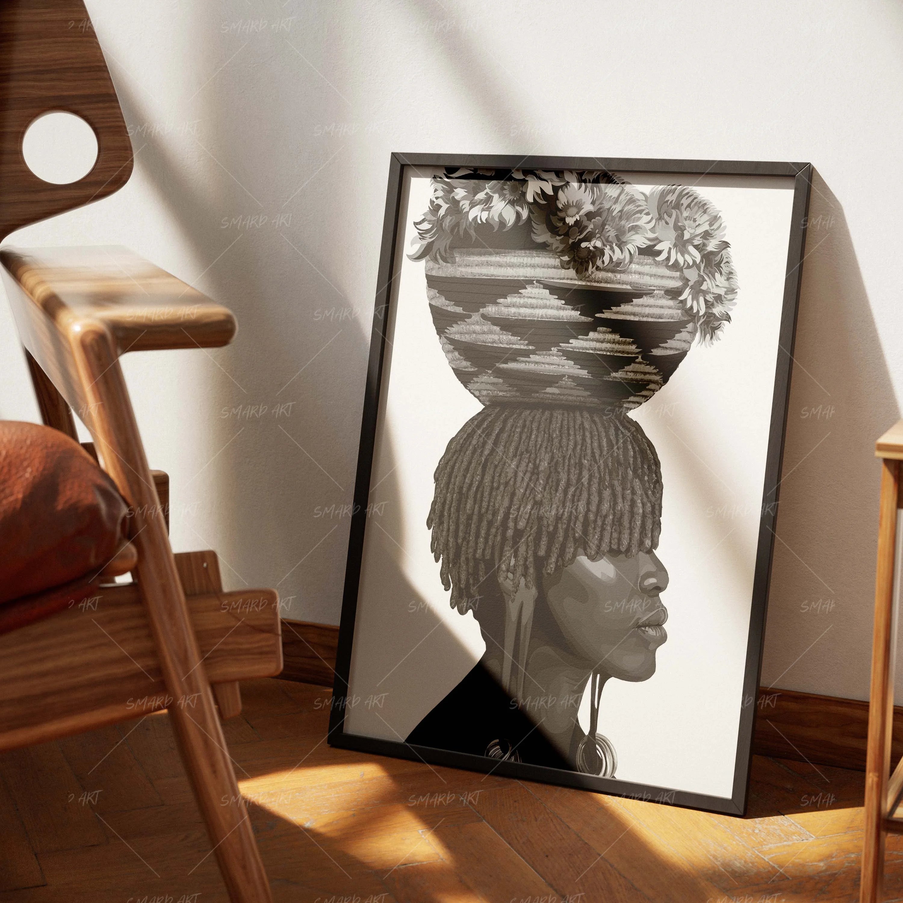 Harvest Queen-wall art print featuring decorative artistic design suitable for living rooms, offices, and schools by SmardArt. Elevate your space with Black wall art that speaks to culture, identity, and creativity. At Smard, we celebrate artistry made with melanin, bringing powerful and inspiring designs to life.