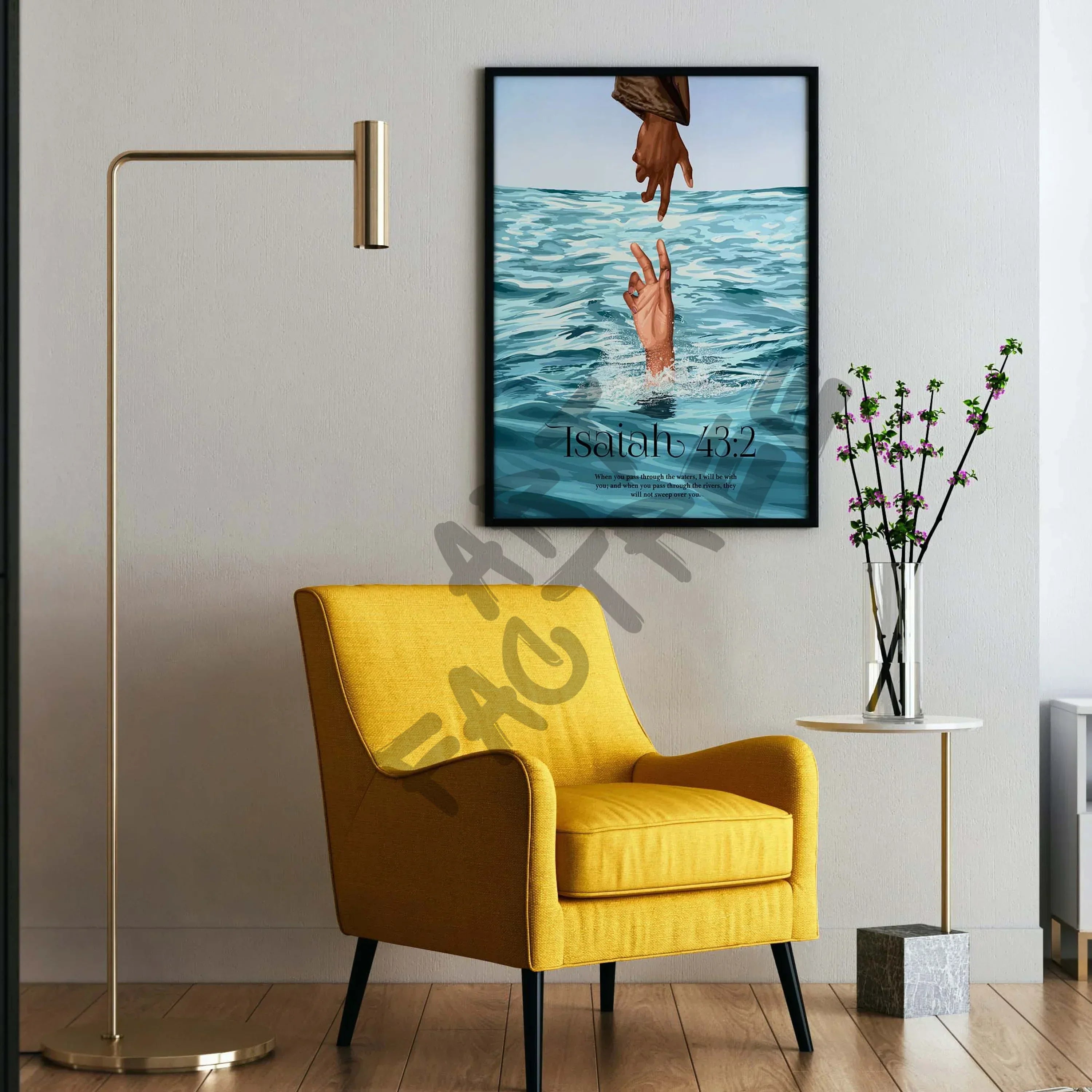 Isaiah 43:2-wall art print featuring decorative artistic design suitable for living rooms, offices, and schools by SmardArt. Elevate your space with Black wall art that speaks to culture, identity, and creativity. At Smard, we celebrate artistry made with melanin, bringing powerful and inspiring designs to life.