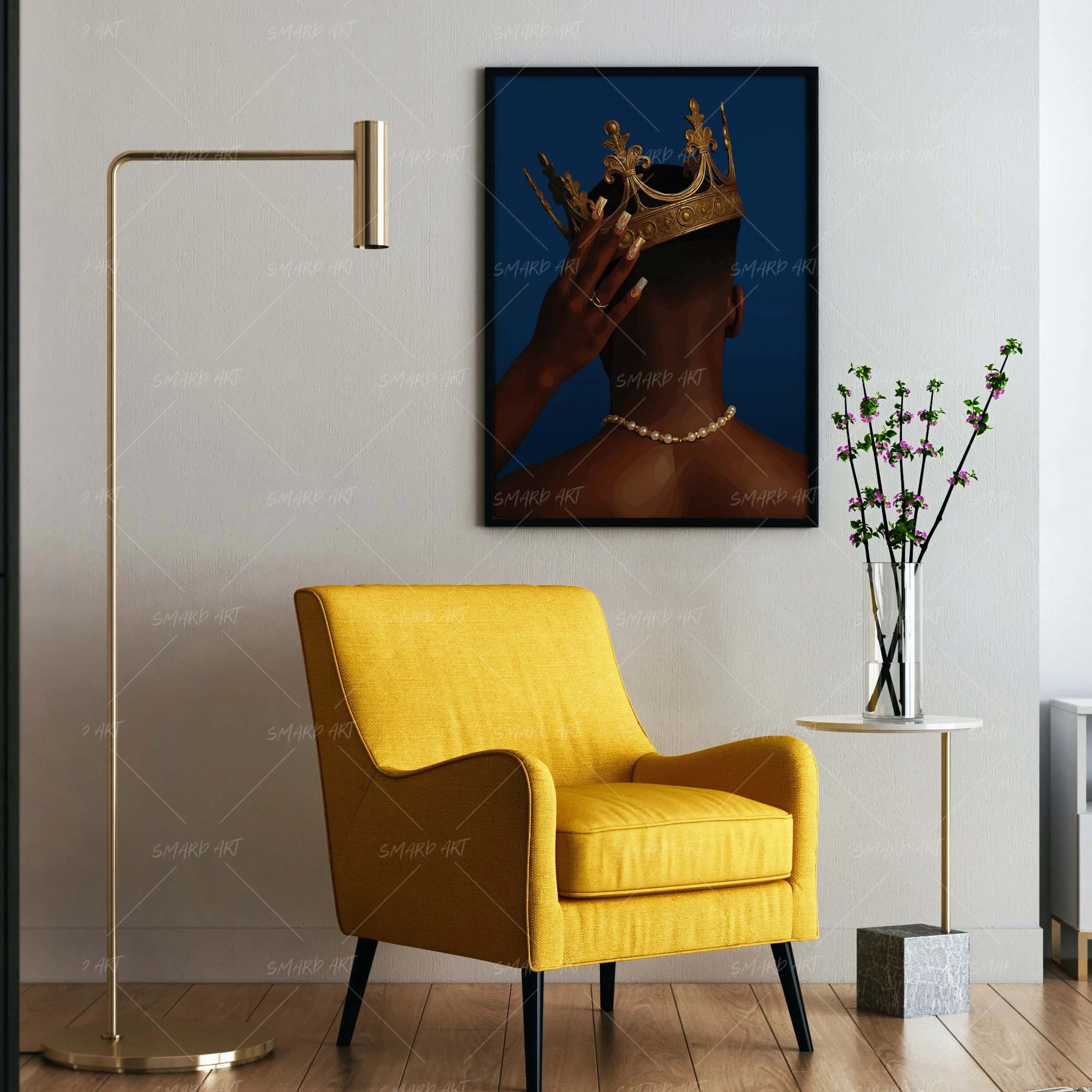 Kinged Up-wall art print featuring decorative artistic design suitable for living rooms, offices, and schools by SmardArt. Elevate your space with Black wall art that speaks to culture, identity, and creativity. At Smard, we celebrate artistry made with melanin, bringing powerful and inspiring designs to life.