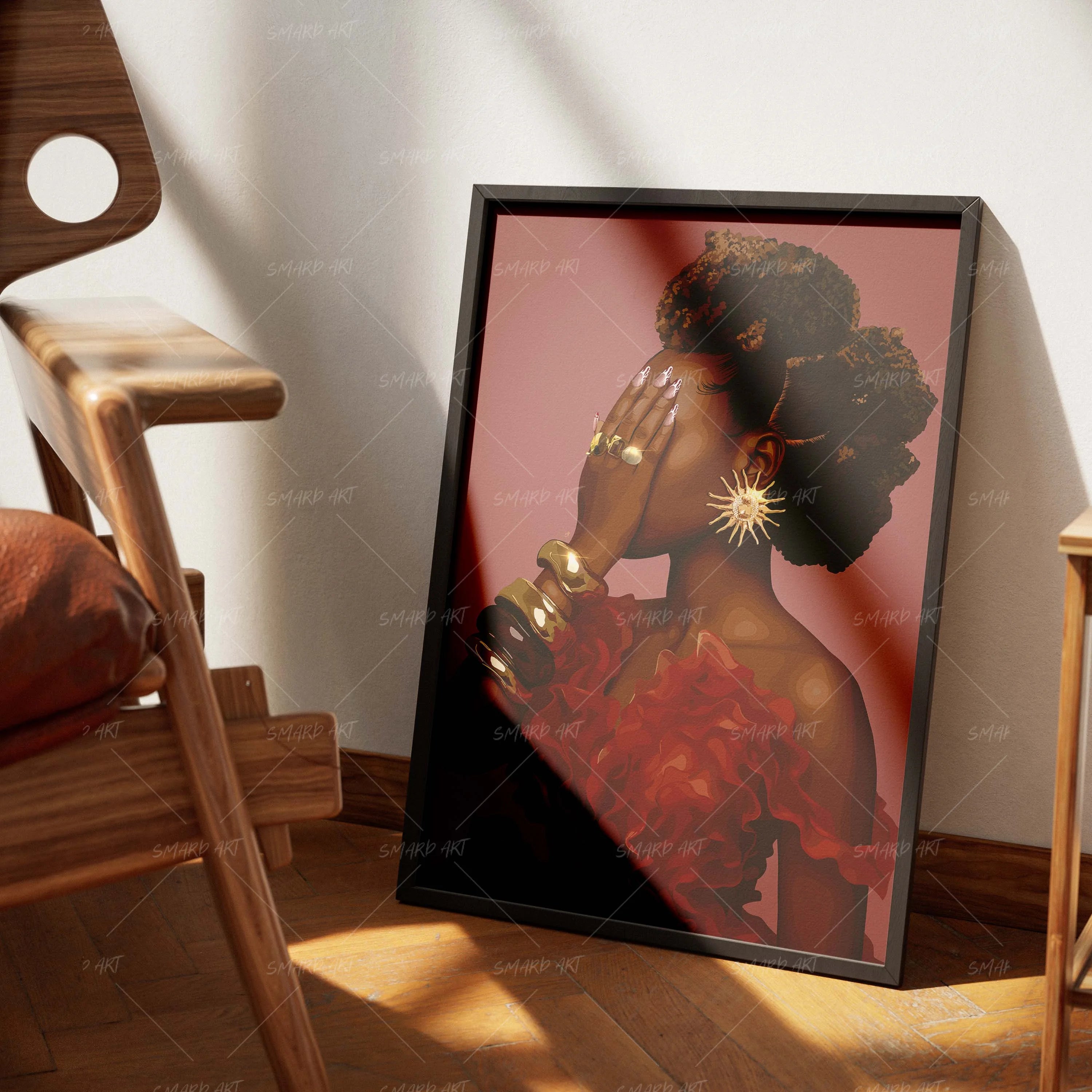 Haute Hawk-wall art print featuring decorative artistic design suitable for living rooms, offices, and schools by SmardArt. Elevate your space with Black wall art that speaks to culture, identity, and creativity. At Smard, we celebrate artistry made with melanin, bringing powerful and inspiring designs to life.