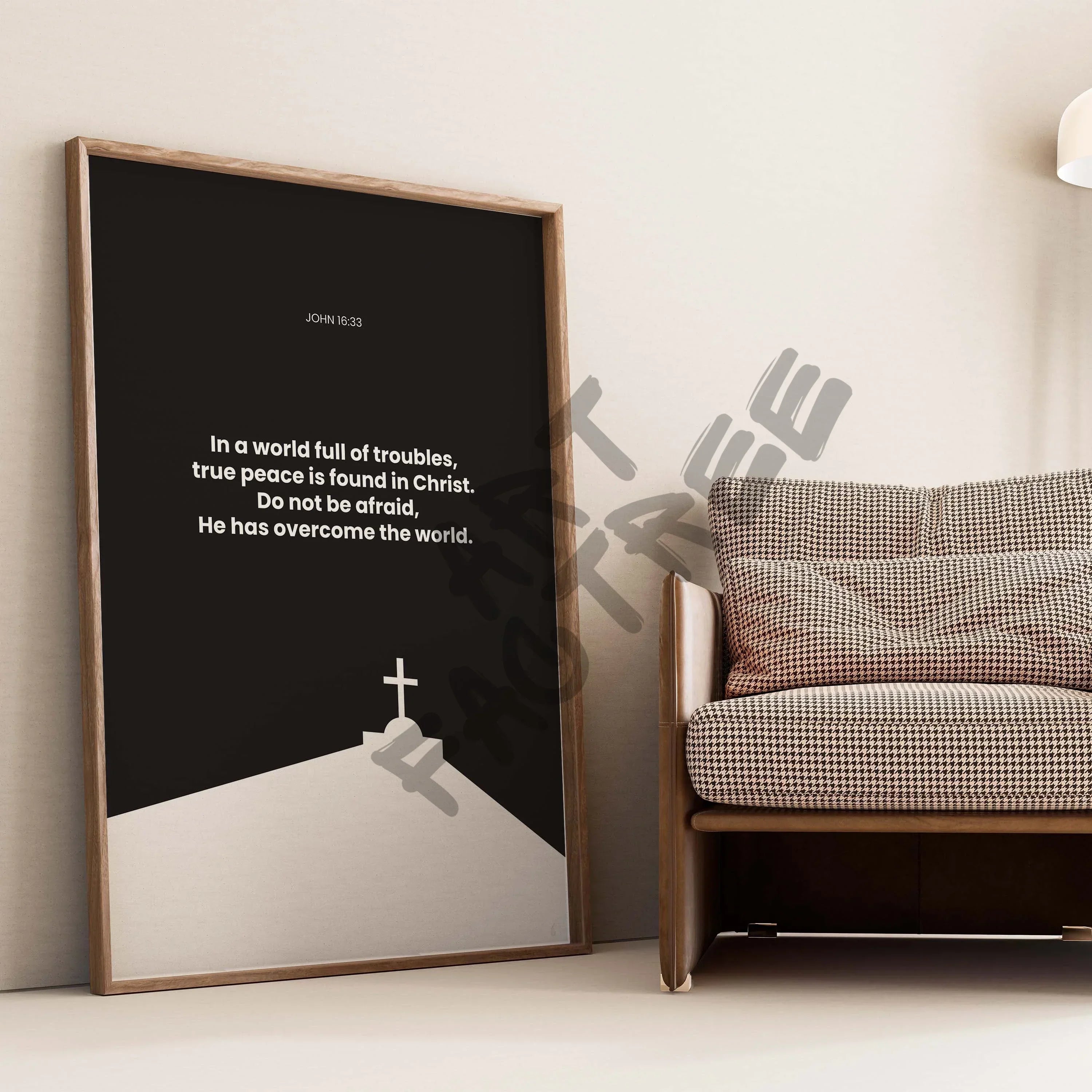 John 16:33-wall art print featuring decorative artistic design suitable for living rooms, offices, and schools by SmardArt. Elevate your space with Black wall art that speaks to culture, identity, and creativity. At Smard, we celebrate artistry made with melanin, bringing powerful and inspiring designs to life.